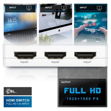 CSL Audio / Video Matrix-Switch, 3-Port HDMI Verteiler mit Verstärker, 3D, Full HD, inkl. Fernbedienung
