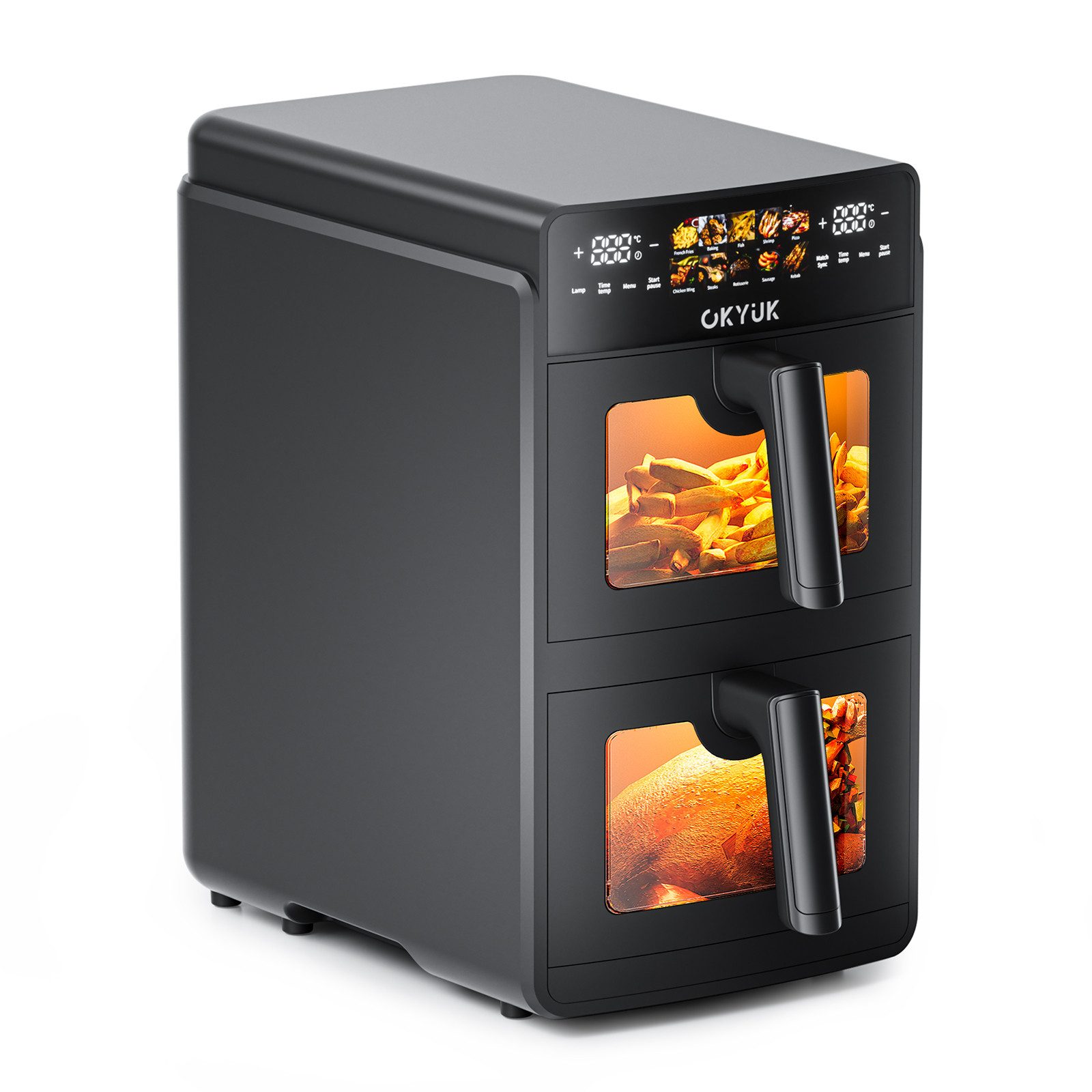 OKYUK Heißluftfritteuse, 10 Programme, Touchscreen, 60-Min.-Timer, 80–200 °C