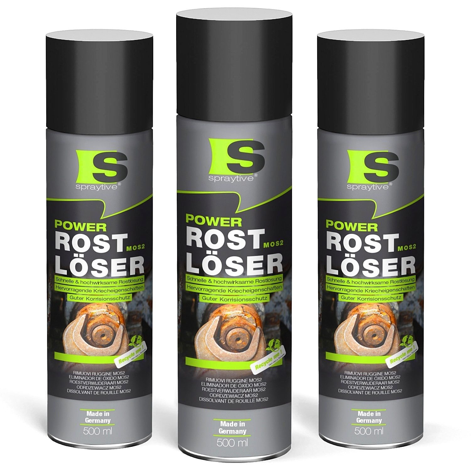 Spraytive 3x 500ml Rostlöser MoS₂ Spray – Schnellrostlöser mit Korrosionsschutz Rostentferner (Made in Germany)