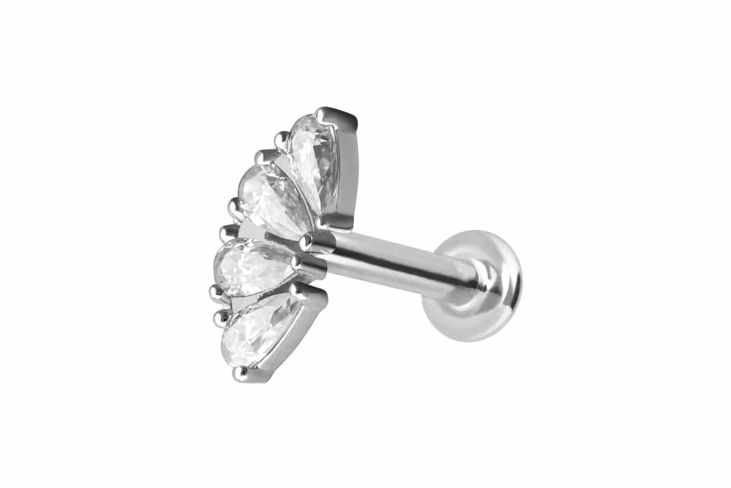 Piercing-Set 14 Karat Gold Labret mit Push Fit MOISSANIT-BOGEN
