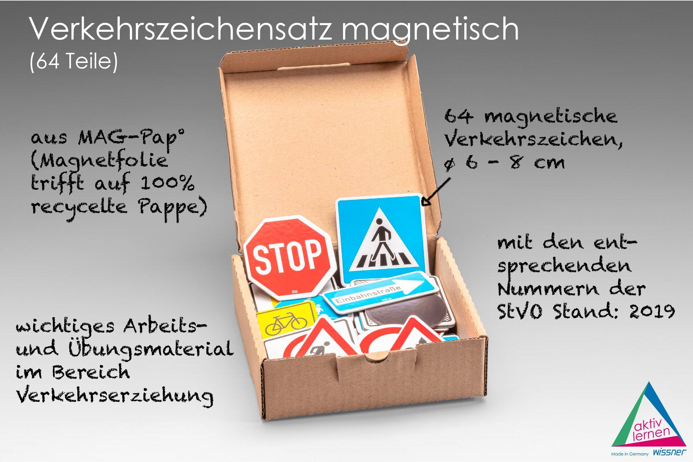 Wissner® aktiv lernen Lernspielzeug Verkehrszeichensatz magnetisch (64 Teile), Verkehrsschilder lernen, MAG-Pap°