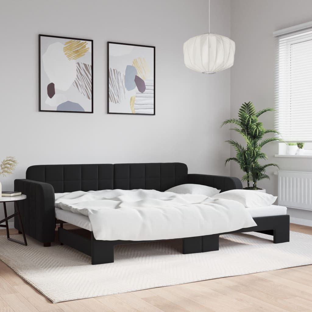 furnicato Bett 2-in-1 Tagesbett Schwarz 213 x 100 x 71 cm (1-tlg), Samtbezug Schlafsofa mit ausziehbarem Rollkasten für das Schlafzimmer