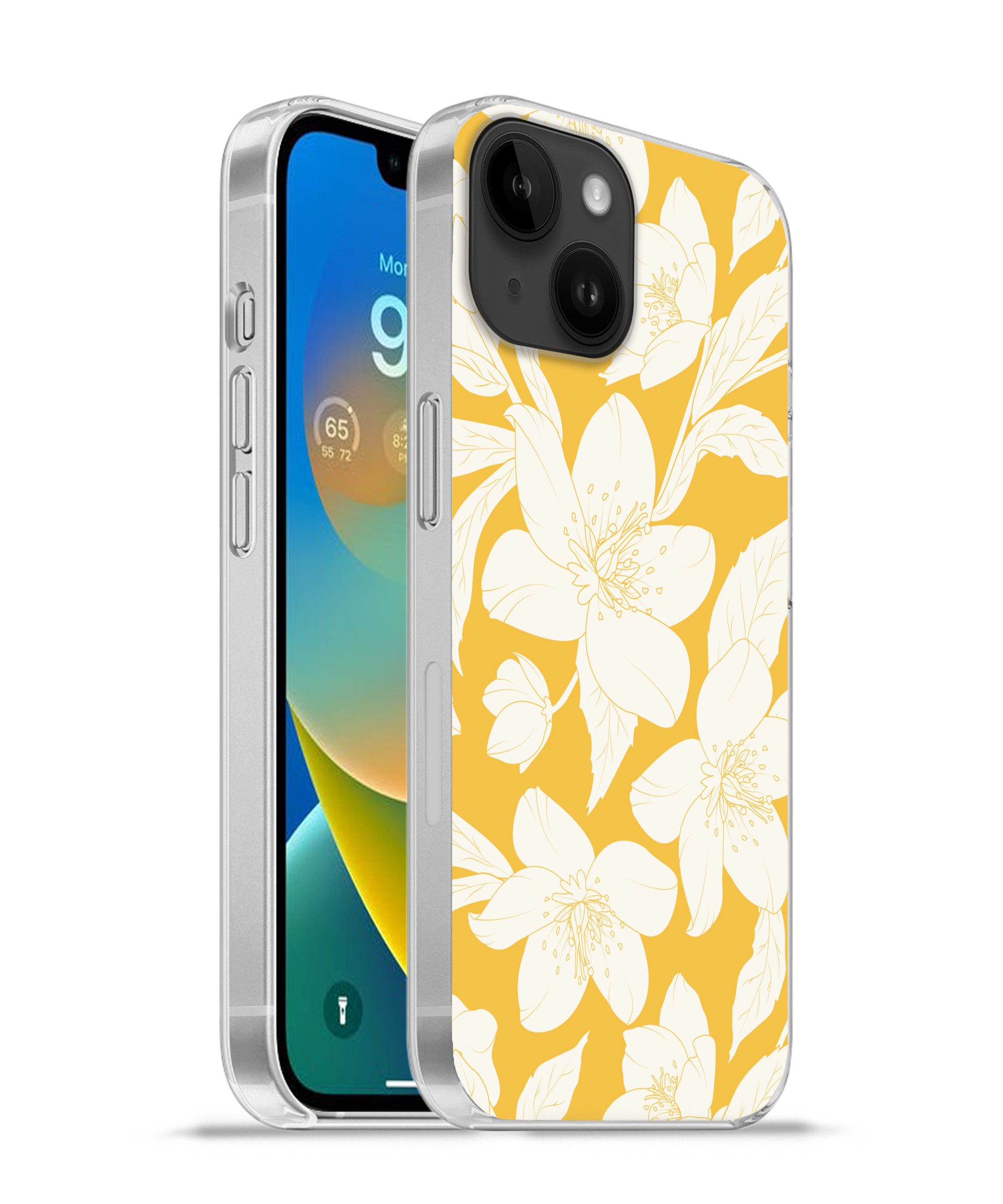 MuchoWow Handyhülle für Apple iPhone 14 Blumen - Muster - Gelb - Weiß, Smartphone-Bumper, Print, Handy Schutzhülle Dünn