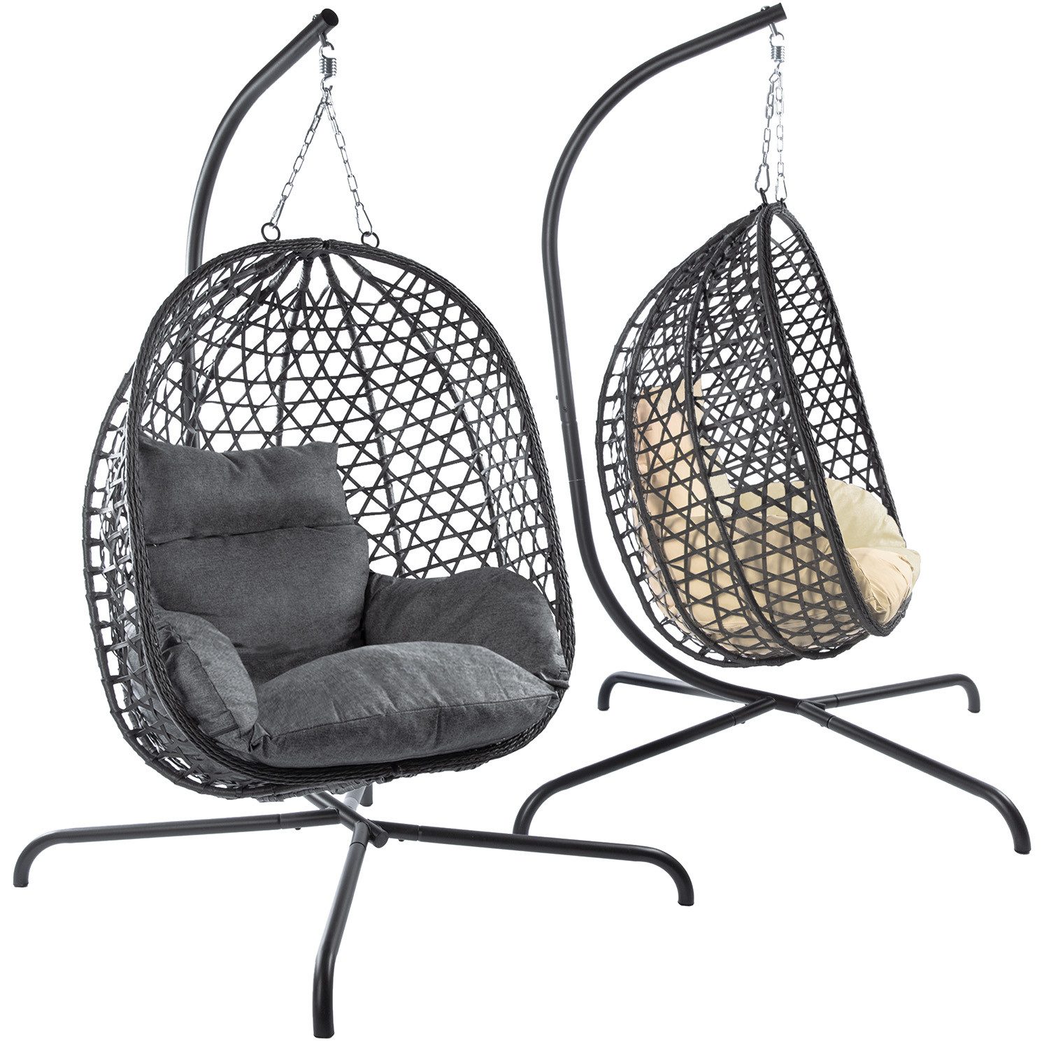 Goods+Gadgets Hängestuhl Hängesessel mit Gestell (Hängekorb Sessel), Schwebeliege Rattan Outdoor & Indoor Relax-Stuhl