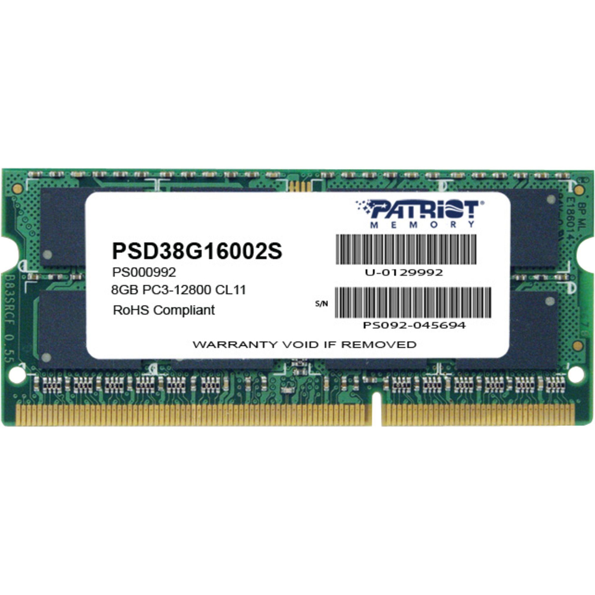 Patriot SO-DIMM 8 GB DDR3-1600, Arbeitsspeicher Arbeitsspeicher