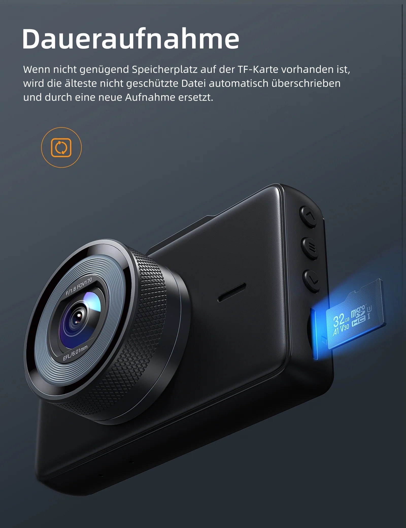 Apeman G-Sensoren) (Full Full C450A 1080P Nachtsicht, 3-Zoll-LCD-Bildschirm, Ultraweitwinkel, HD 170° Dashcam HD,