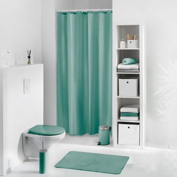 Sanixa Duschvorhang super weich, kein kleben an Wanne oder Körper, Duschvorhang Textil 180x200 cm Grün oder Gelb Jaquard Muster