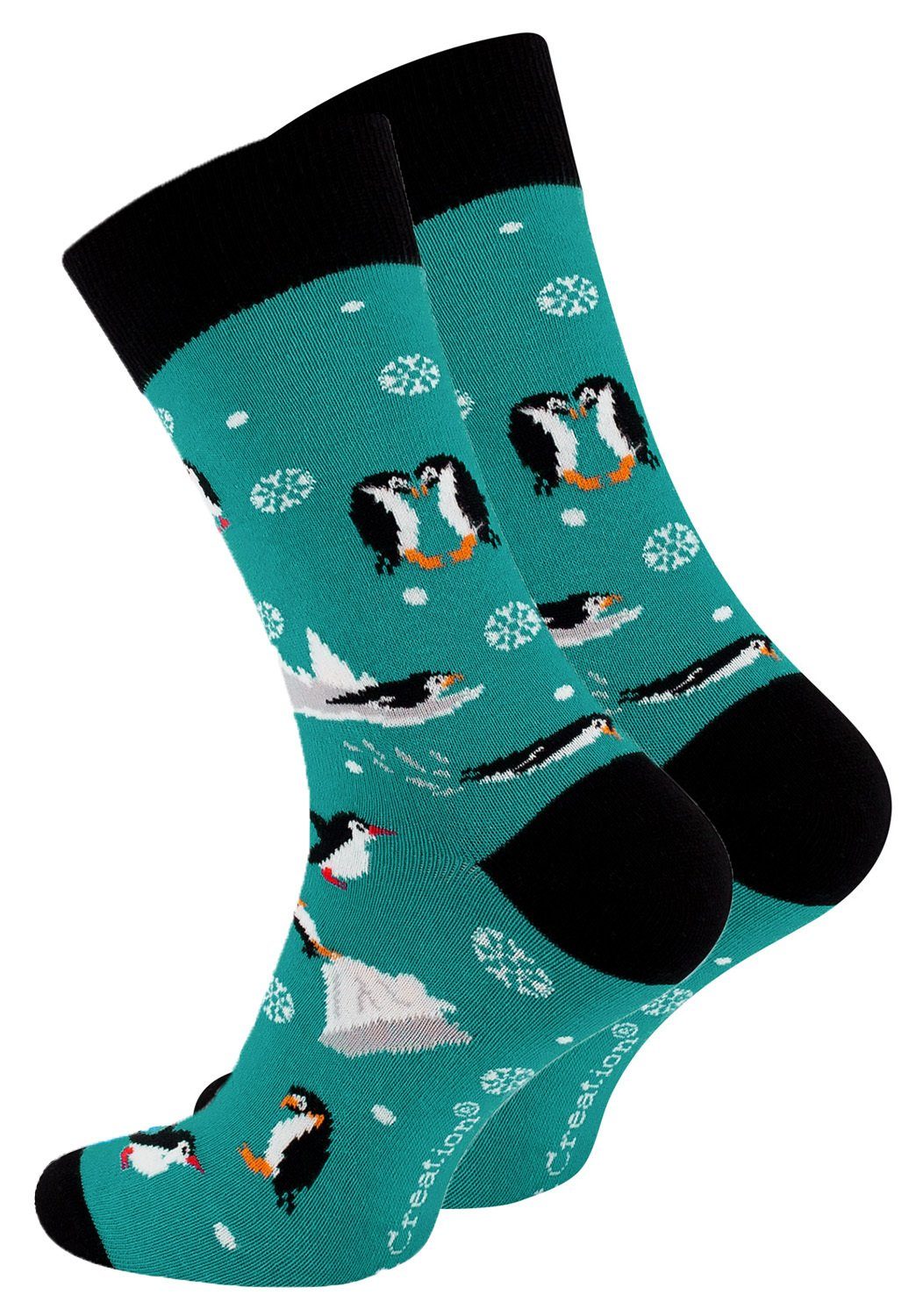 Vincent Creation® Socken mit bunten lustigen Motiven Pinguinpetrol