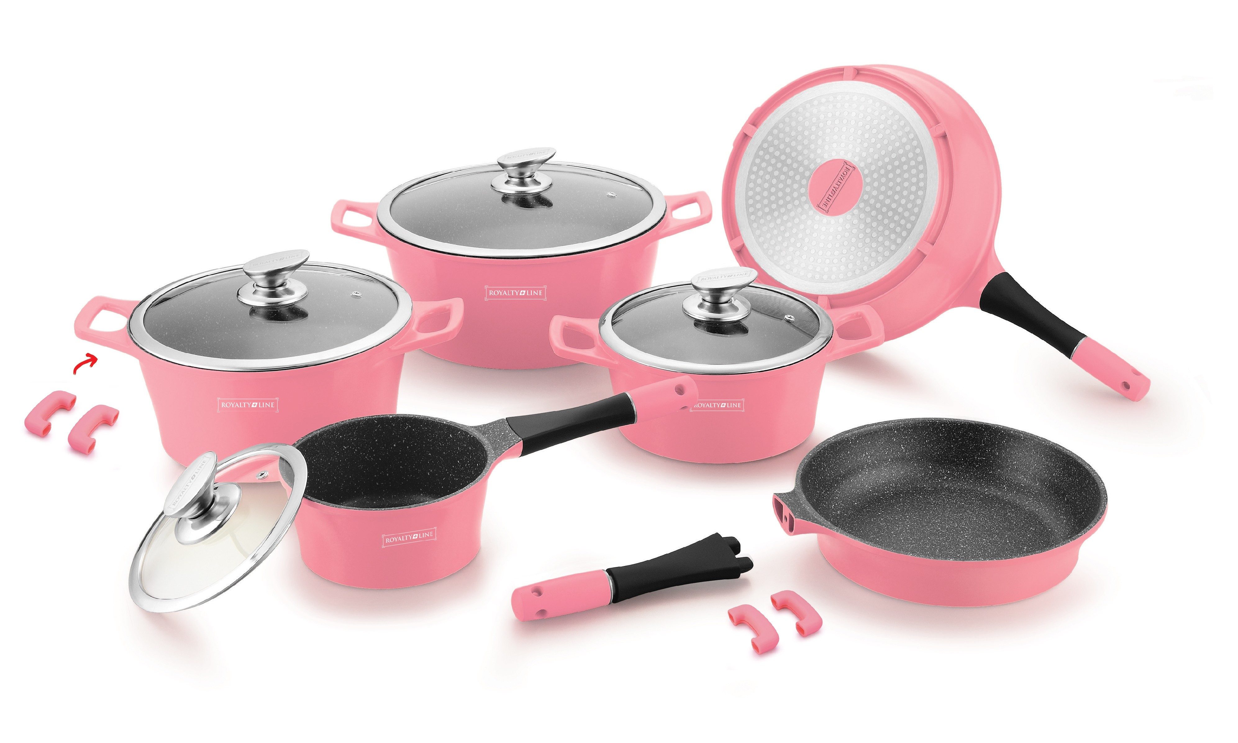Royalty Line Topf-Set Kochtopf Kasserolle Bratpfannen Set 14-tlg Royalty Line pink, Material: Aluminium
