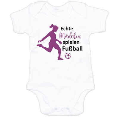 G-graphics Kurzarmbody Baby Body - Echte Mädchen spielen Fußball mit Spruch / Sprüche • Babykleidung • Geschenk zur Geburt / Taufe / Babyshower / Babyparty • Strampler