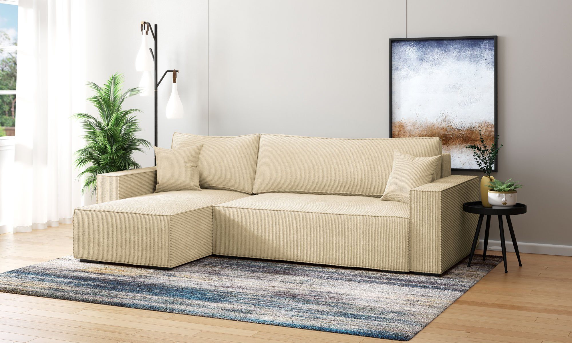 INOSIGN Ecksofa Winton Cordsofa / Schlafsofa 253 cm, Cord, Recamiere wechselbar, Schlaffunktion (130/208cm), Bettkasten