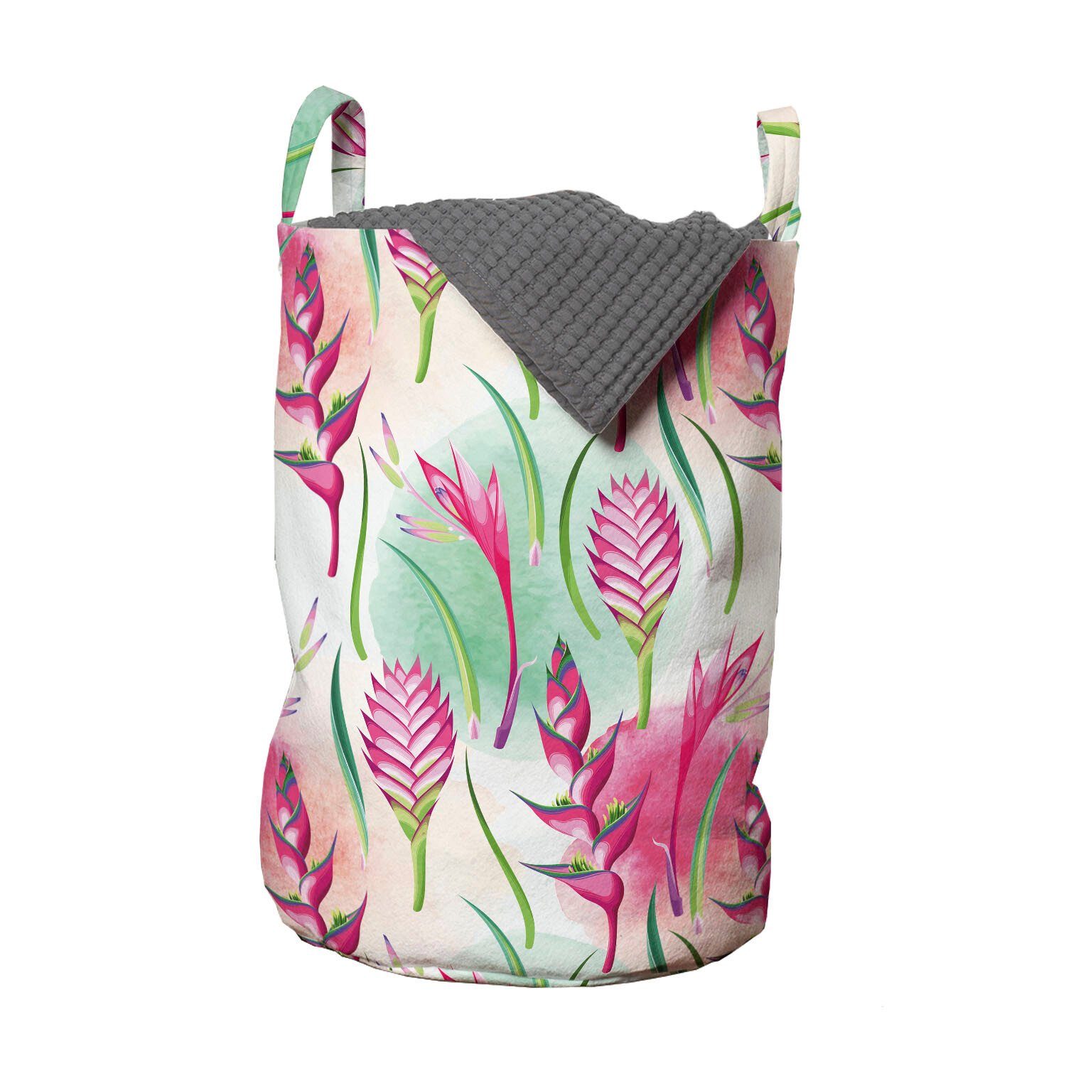Abakuhaus Wäschesäckchen Wäschekorb mit Griffen Kordelzugverschluss für Waschsalons, Exotisch Tropic Blumen Farbe Blots