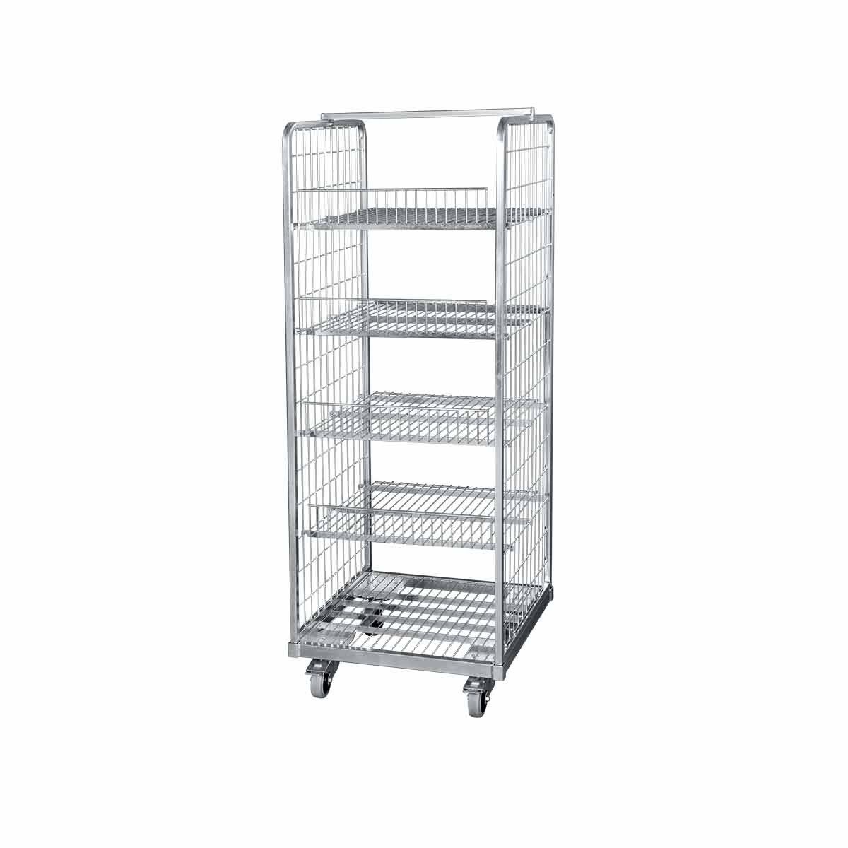 OSWALD Transportgeräte Transportwagen Stahlrollbehälter 600, 610x610x1.675 mm, 4 Böden Kante 100 mm, 500 kg, (RW11022), Rollplatte Metall, Nutzhöhe 1.490 mm, 2-seitig