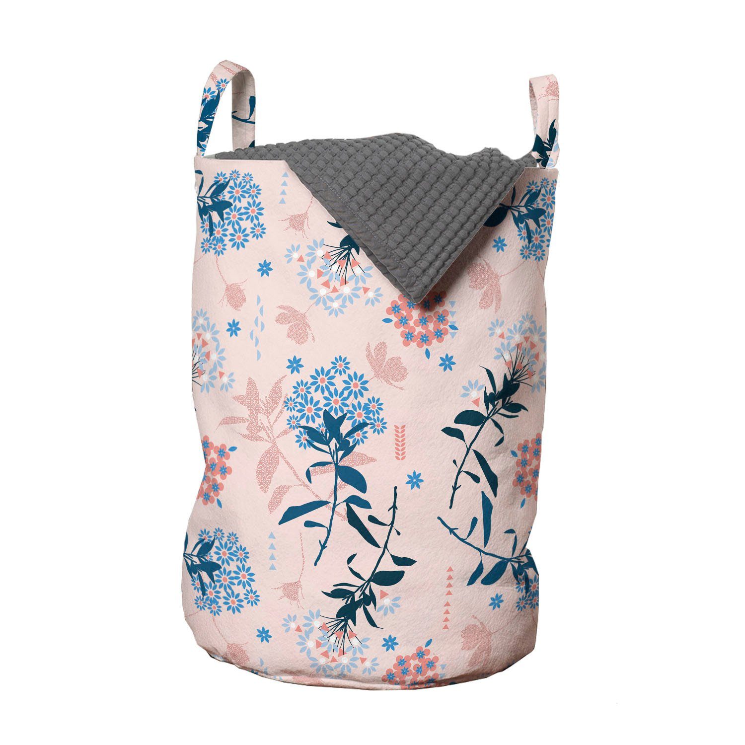 Abakuhaus Wäschesäckchen Wäschekorb mit Griffen Kordelzugverschluss für Waschsalons, Blumen Blumen auf einem Blush Kulisse
