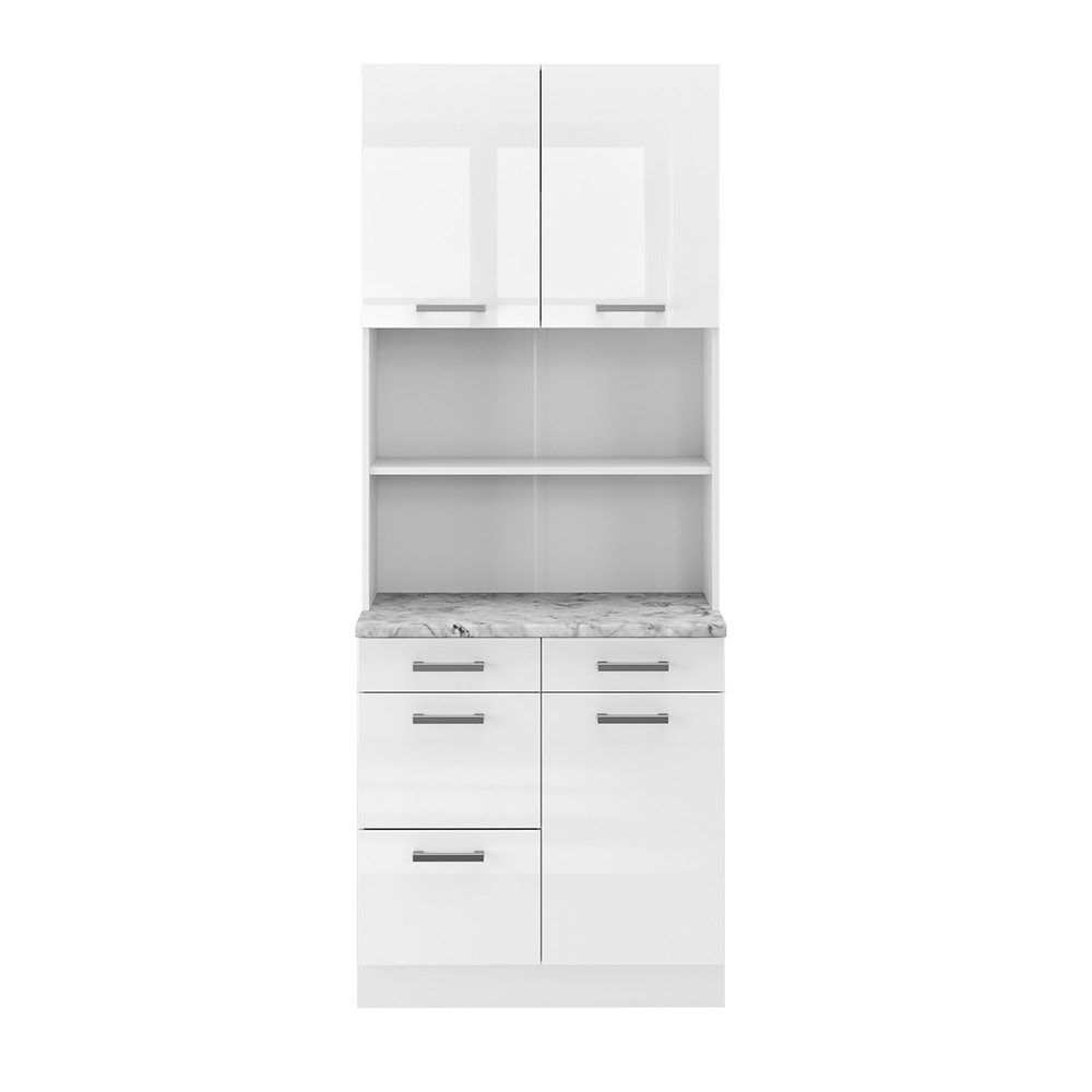 Vicco Küchenzeile R-Line, Weiß Hochglanz/Weiß, 80 cm, AP Marmor