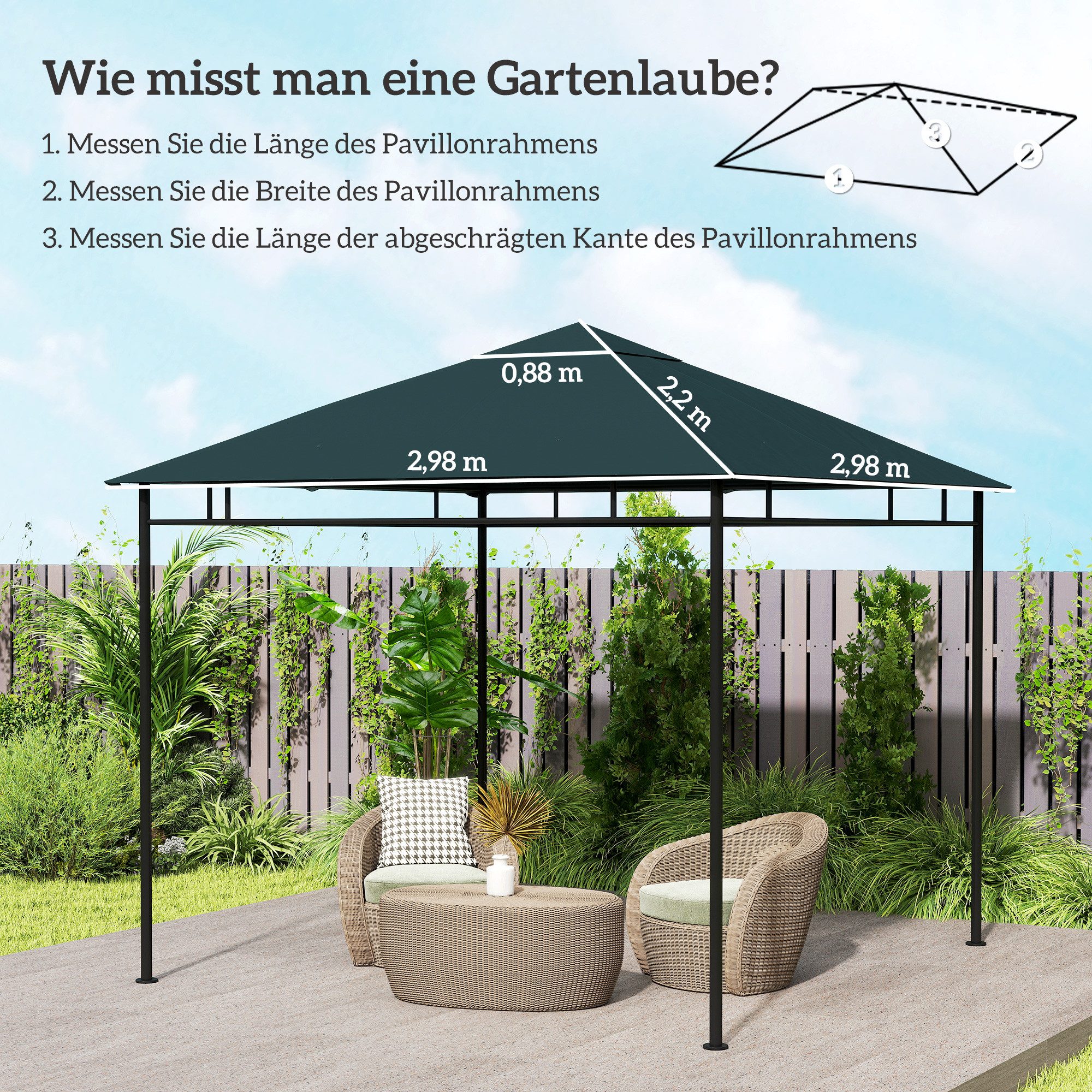 Outsunny Pavillon-Ersatzdach Pavillonabdeckung, Dunkelgrün, 180 g/m², 298 x 298 cm (Ersatzdach, Pavillondach), 298x298 für Metall-Gartenpavillon