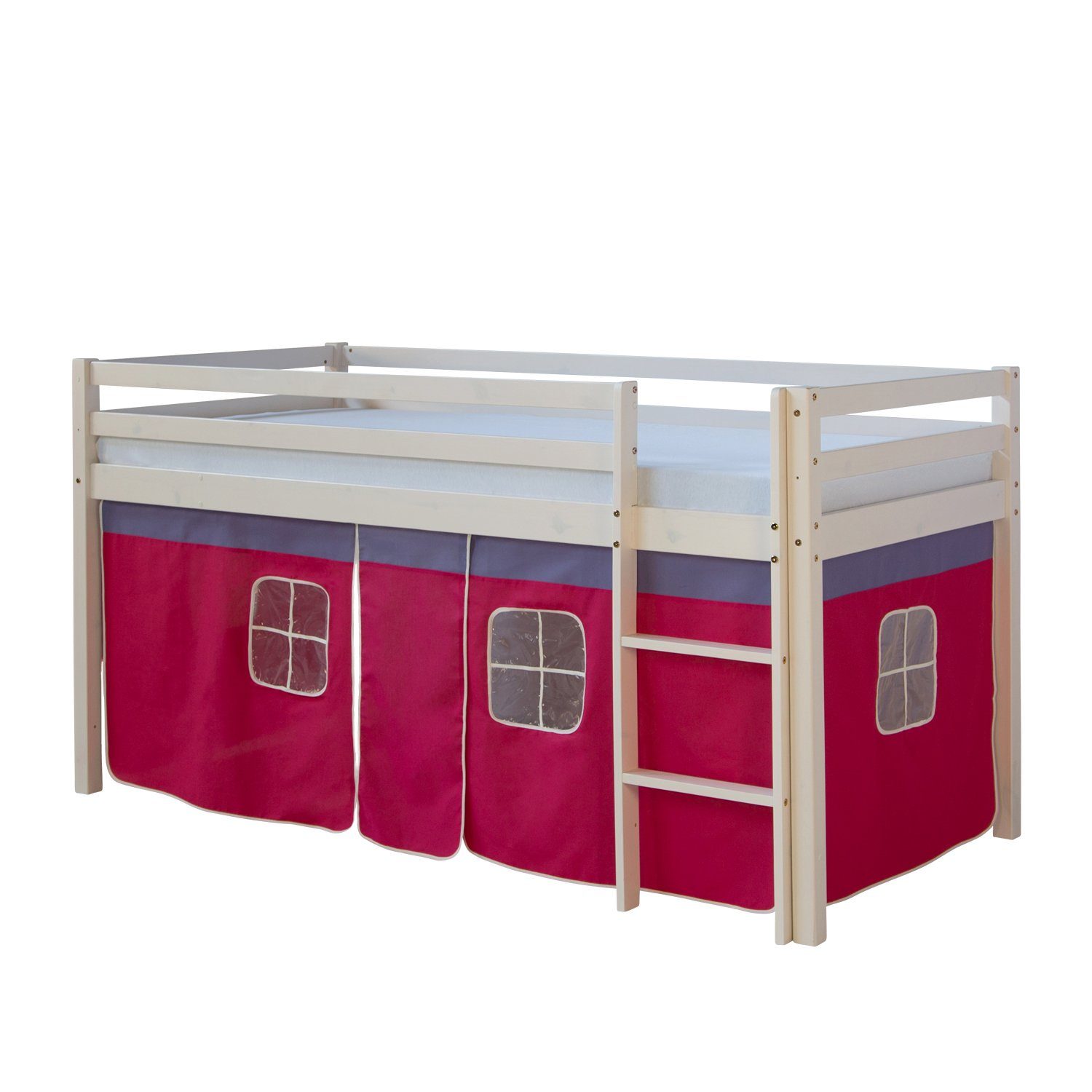 Homestyle4u Hochbett 90x200 cm Kinderbett Weiß mit Vorhang Pink günstig online kaufen