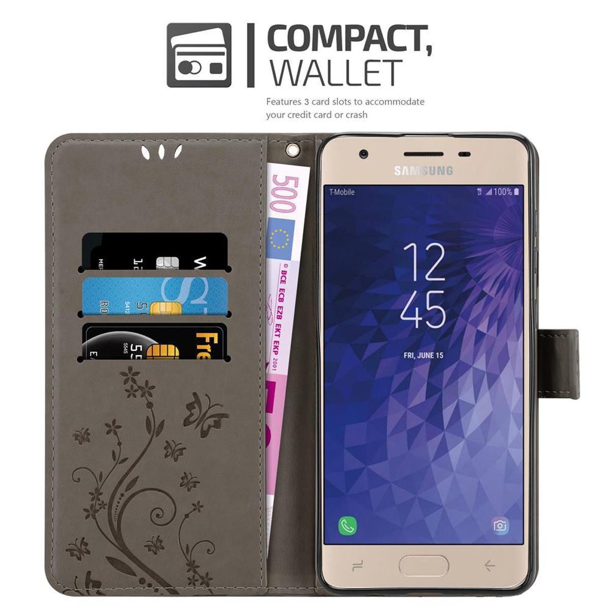 Cadorabo Handyhülle für Samsung Galaxy J3 2018 Hülle Samsung Galaxy J3 2018, Hülle Schutzhülle Blumen Flower mit Standfunktion Kartenfach Magnet