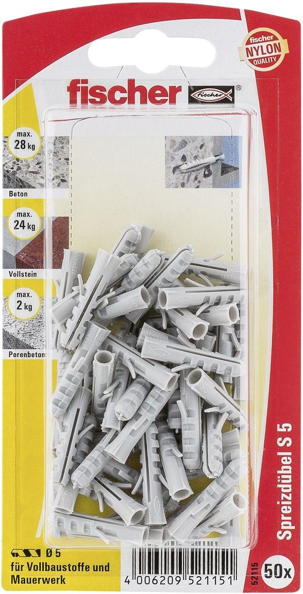 x und Schrauben- 50 5.0 S 25 Stück fischer Dübel Fischer - Dübel-Set mm