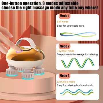 GOOLOO Massagegerät Kopfhaut-Massagegerät Elektrische Kopfmassage IPX7 Wasserdicht, mit 8 abnehmbaren Massageköpfen und 3 Massagemodi 1-tlg., Handliches Kopfmassagegerät für Entspannung, Tiefenreinigung