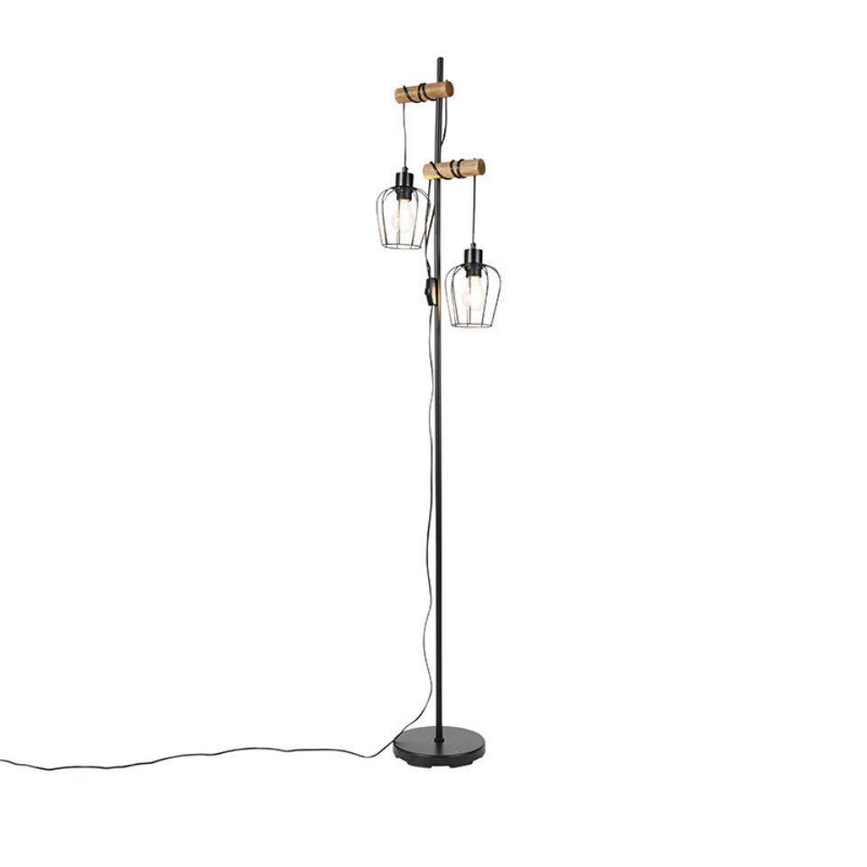 Qazqa Stehlampe Stronk, ohne Leuchtmittel, Warmweiß, QAZQA Stehlampe, e27, Schwarz, Stahl, Landhaus