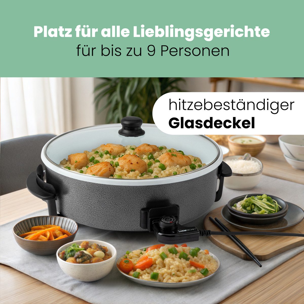 CLATRONIC Elektrische Partypfanne PP 3570 C, inkl. Deckel, Thermostat, Keramikbeschichtung