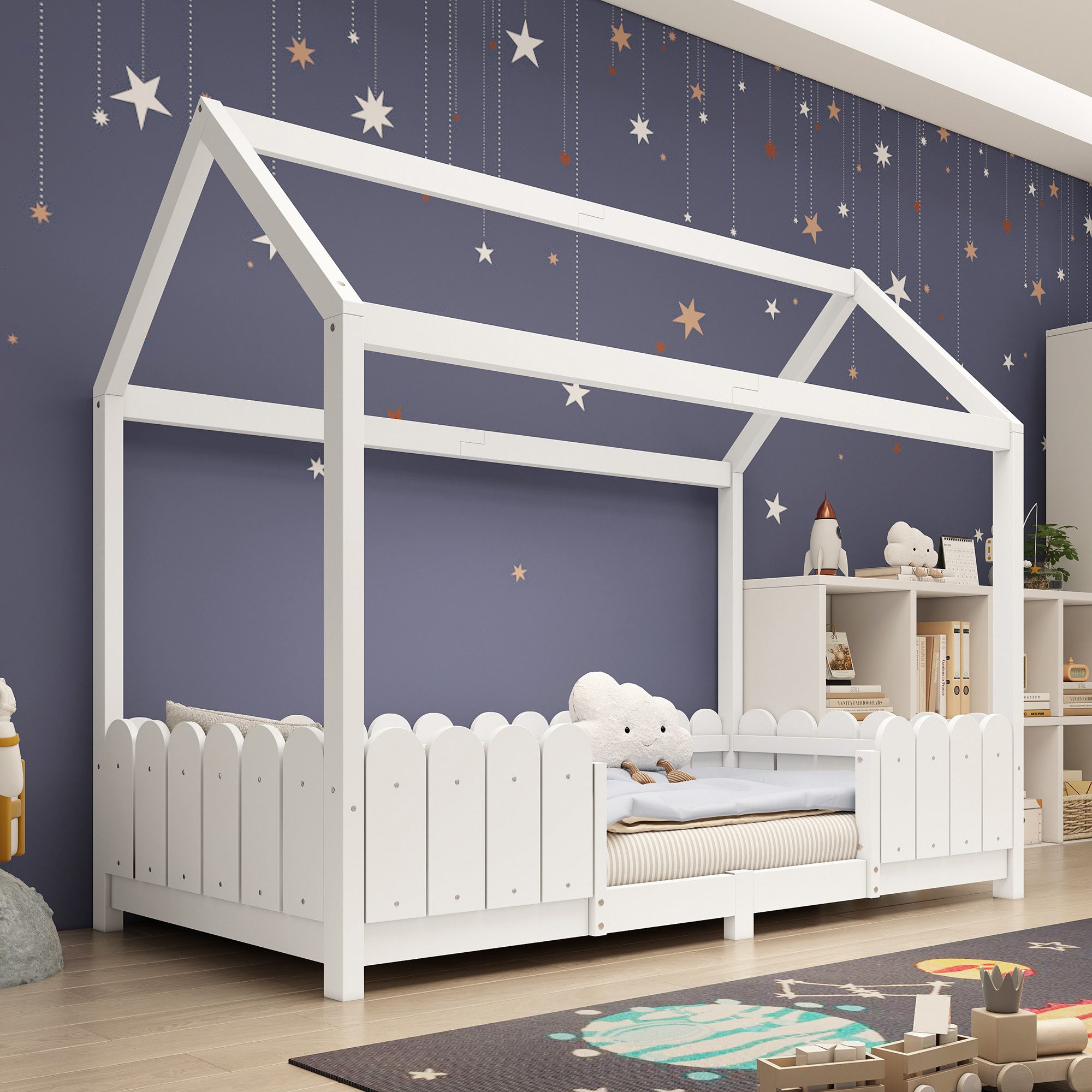 Flieks Kinderbett, Einzelbett Hausbett Kiefernholz 90x200cm günstig online kaufen