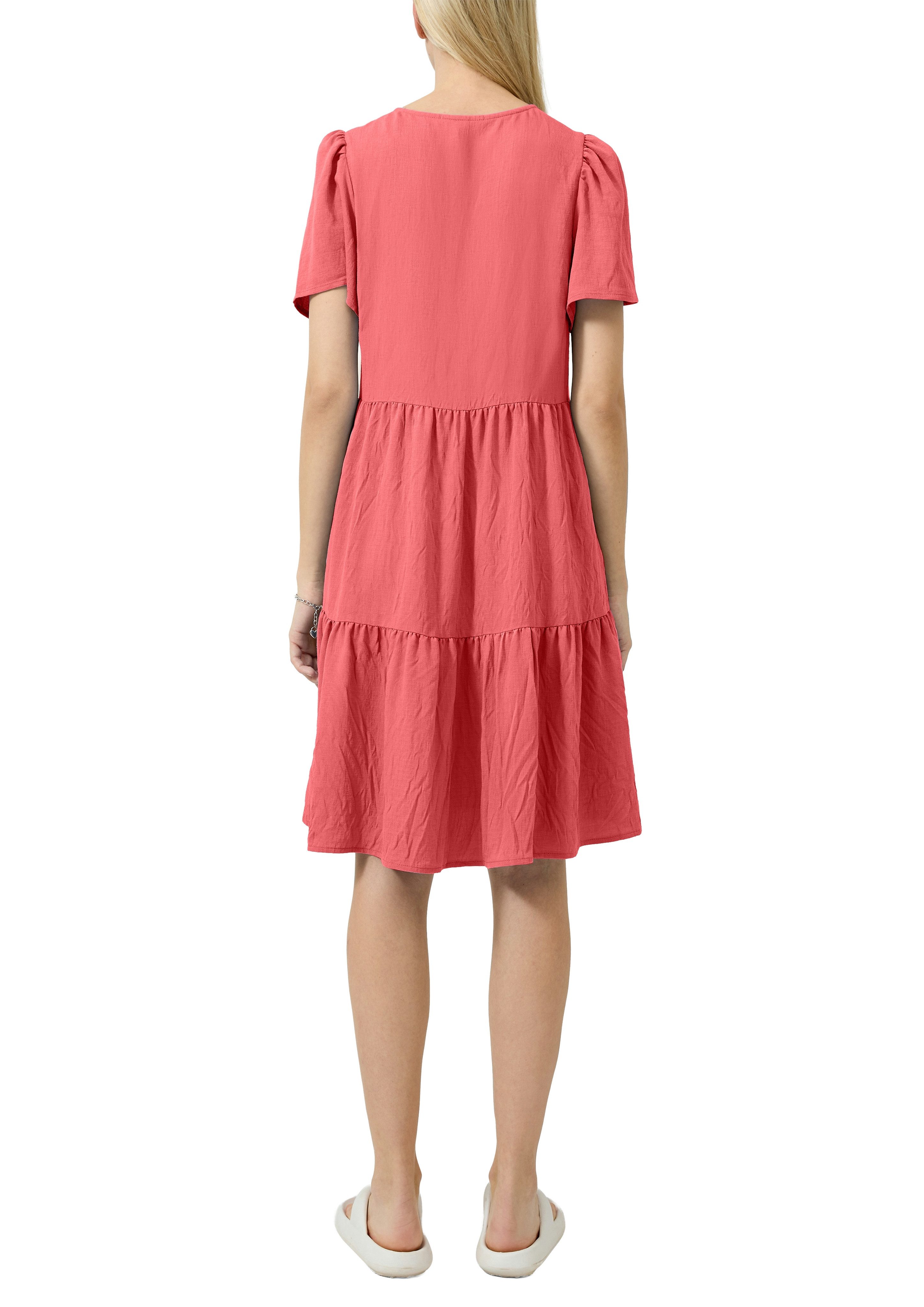 QS Midikleid Sommerkleid mit V-Ausschnitt und kurzen Ärmeln