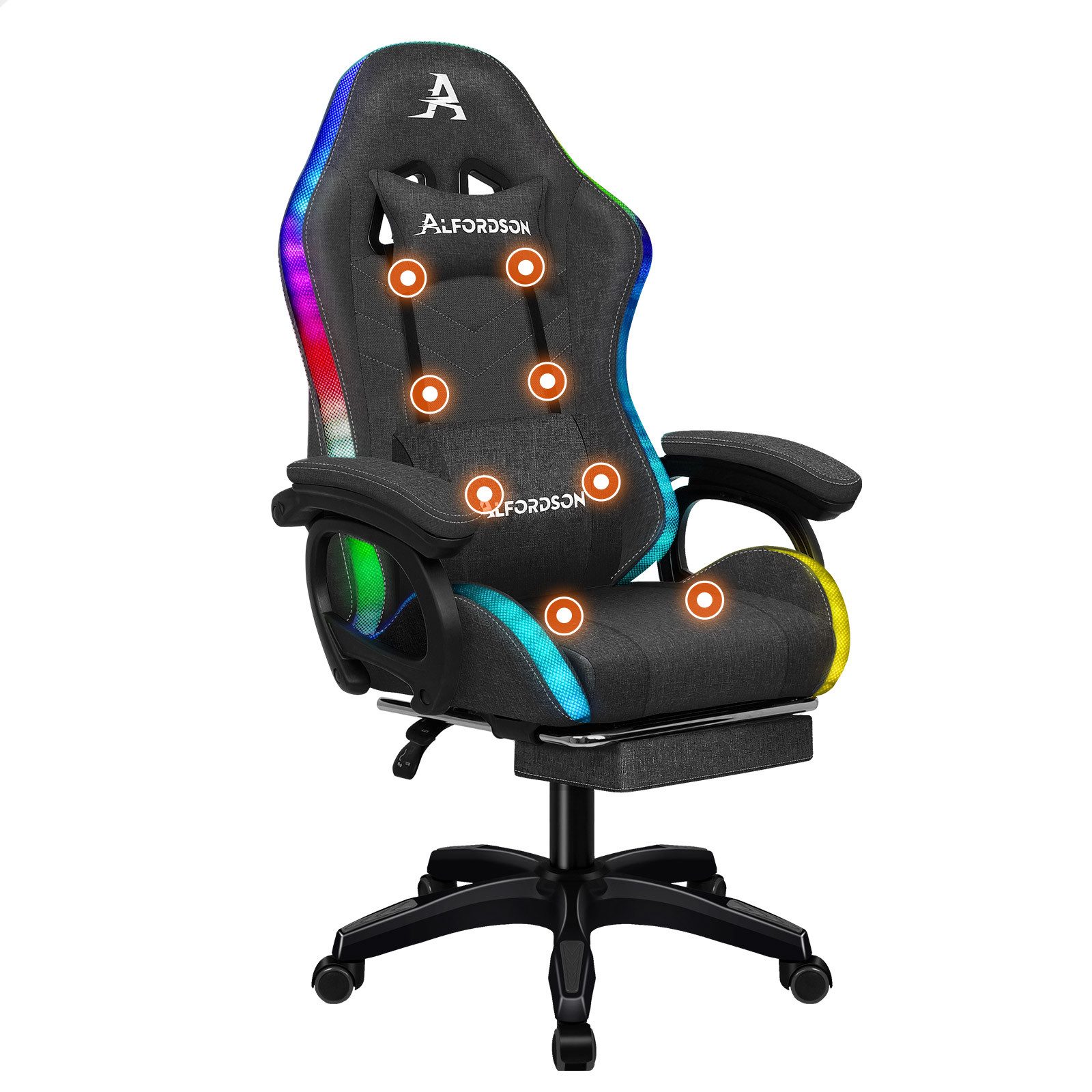 ALFORDSON Gaming-Stuhl mit 8-Punkt-Massagefunktion, mit RGB-Beleuchtung, mi günstig online kaufen