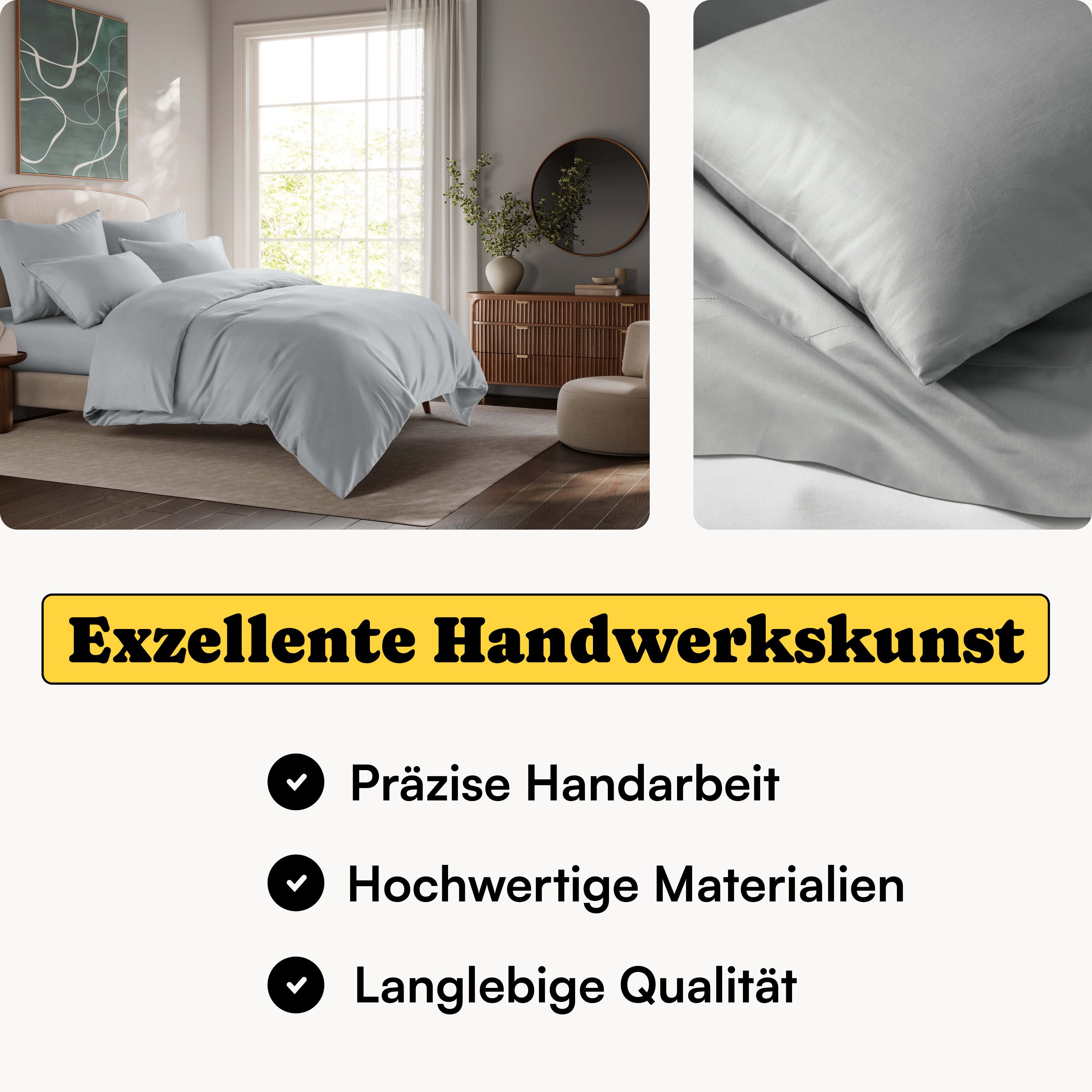 Seralino Spannbettlaken Mako Satin Spannbetttuch (100% Bio Baumwolle), 100% Bio-Baumwolle, Gummizug: rundum, Etiketten zeigen Seiten – schnelles, unkompliziertes Beziehen garantiert., Fairtrade/ GOTS zertifizierte uni Bettlaken, weich