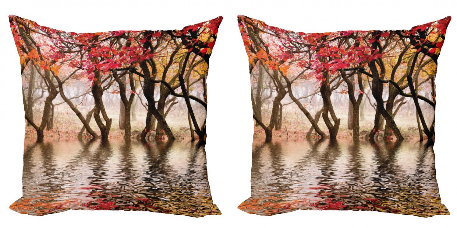 Kissenbezüge Modern Accent Doppelseitiger Digitaldruck, Abakuhaus (2 Stück), Herbst Herbstsaison Fluss mit Bäumen
