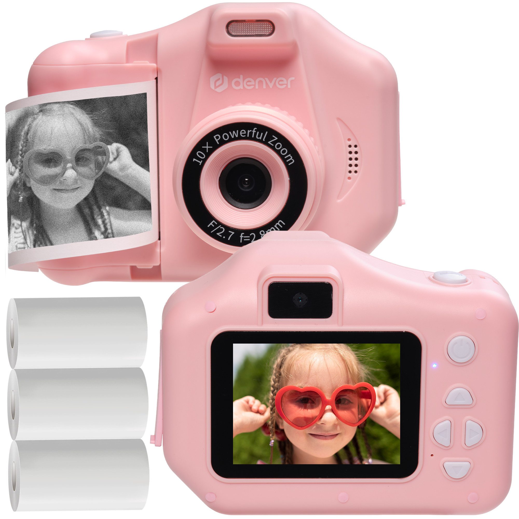 Denver KPC-1370P Kinderkamera (0 MP, Thermodruck, 3 Papierrollen inkl., Selfie-Linse, 10× Digitalzoom)