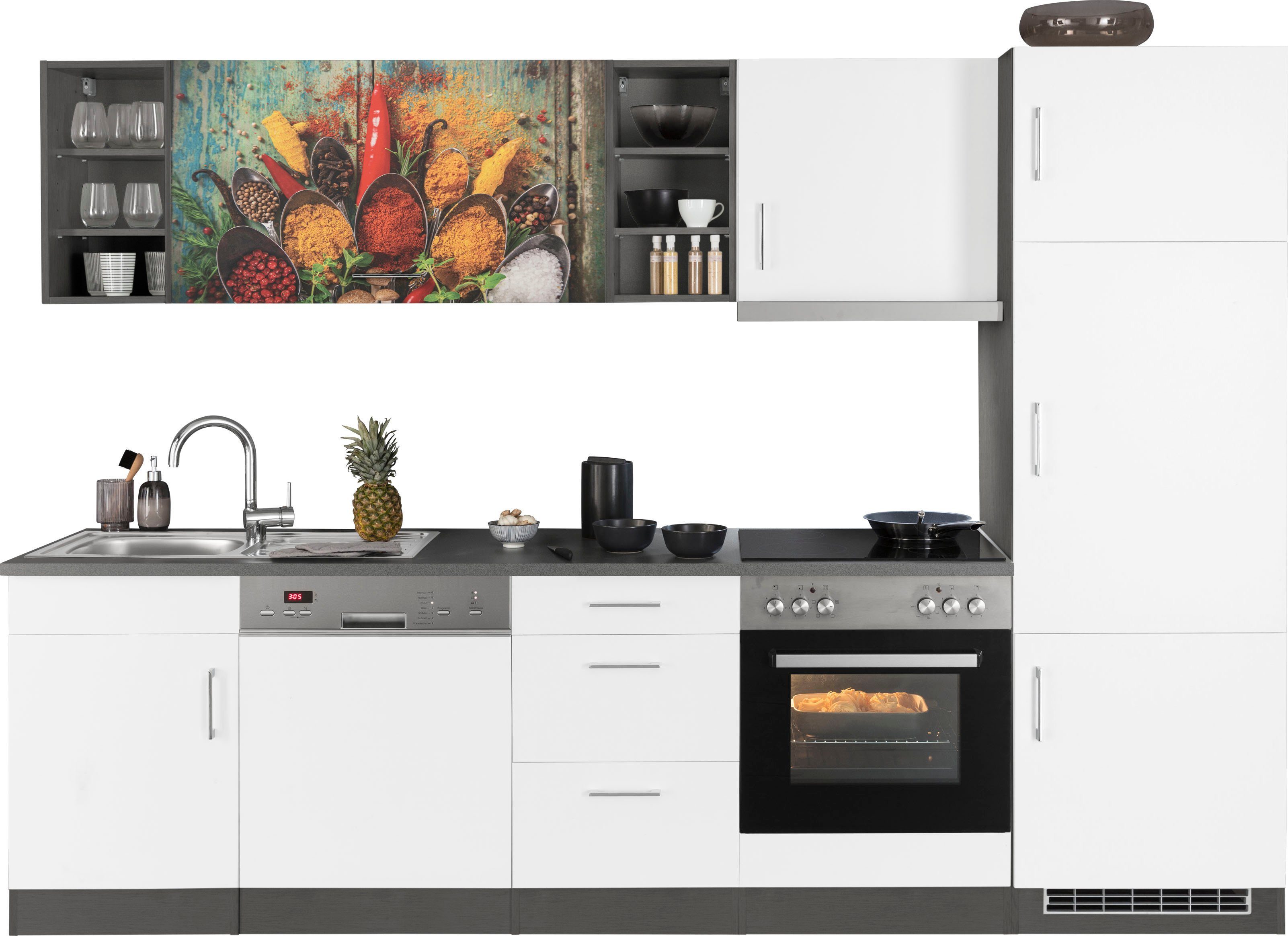 E-Geräten, Paris, 280 Digitaldruck MÖBEL Motive Küchenzeile im HELD hochwertige mit Bietet cm, Breite