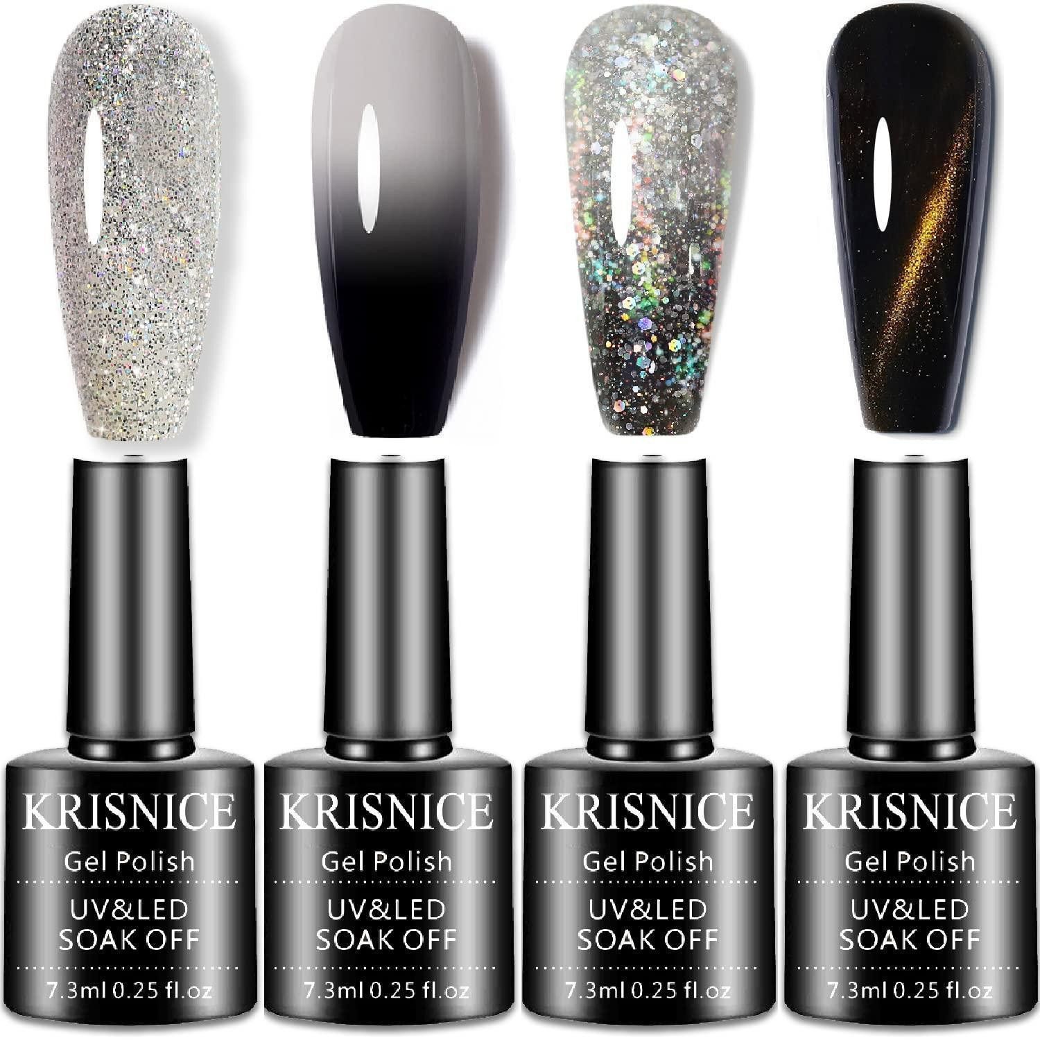 LuxusKollektion Nagellack-Set Gel-Nagellack Set Farbwechselnd Schwarz/Weiss Glitzer