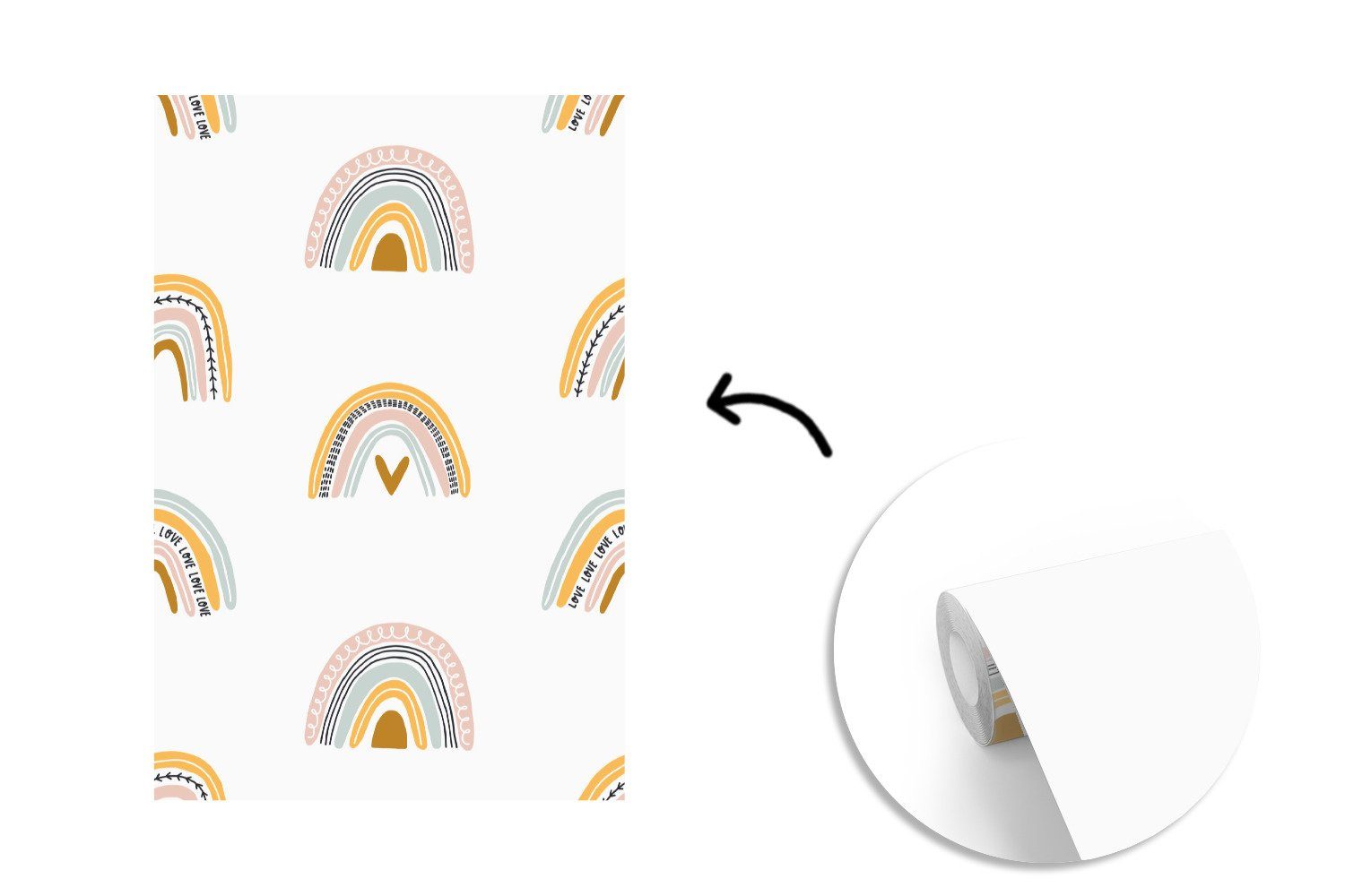 Montagefertig Streifen, St), Regenbogen Vinyl - Matt, MuchoWow Fototapete Tapete - Wandtapete für Wohnzimmer, bedruckt, (3 Design