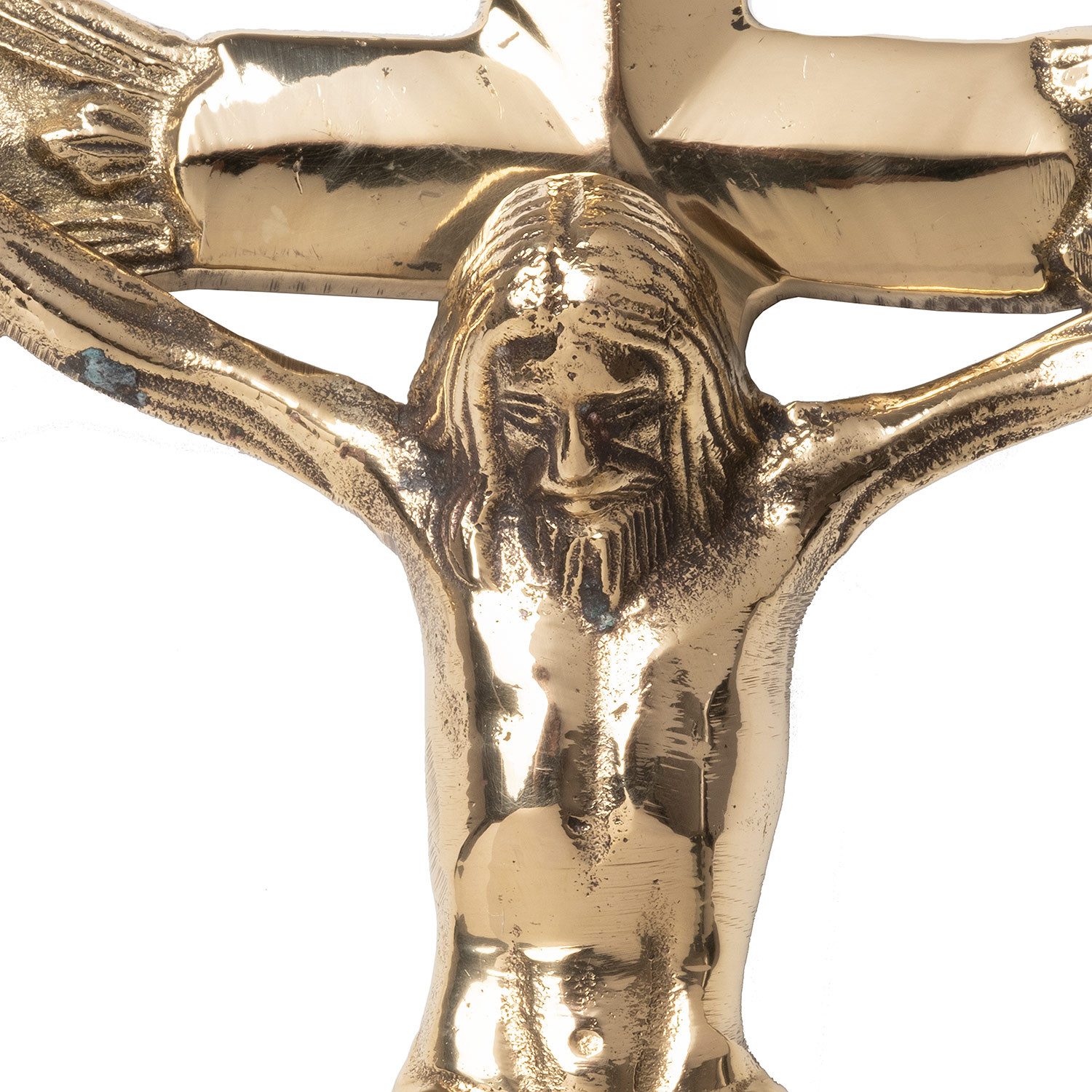 Moritz Dekoobjekt Wandkreuz Inri Kruzifix mit Jesus Christus Figur auf Kreuz, Wandkreuz Inri mit Figur auf Kreuz aus Metall Messingfarben