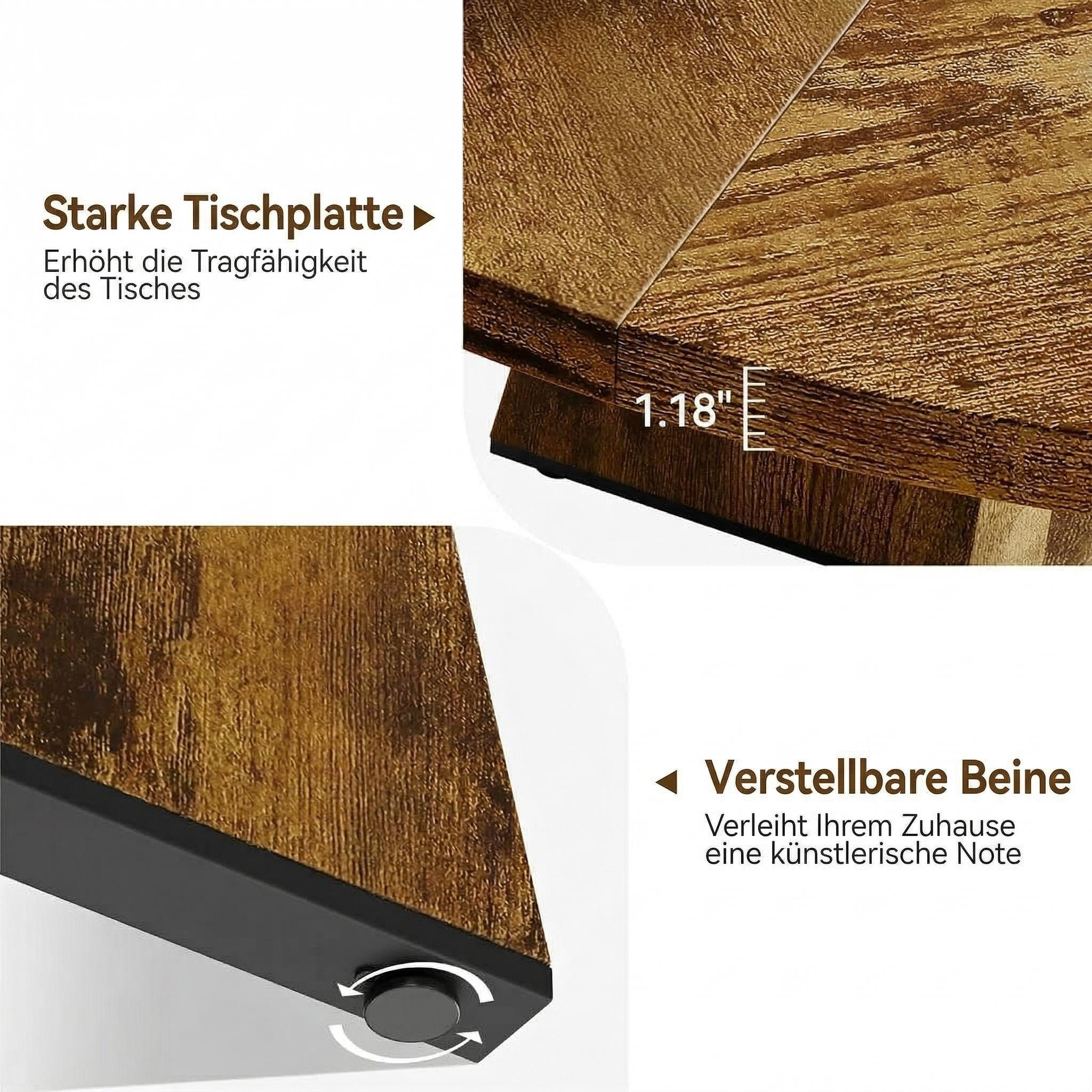GarveeMore Esstisch runder im Industriestil mit Holzplatte und Beinen,120cm, Küchentisch aus Holz für 4 bis 6 Personen,für Esszimmer – Bild 5 von 5