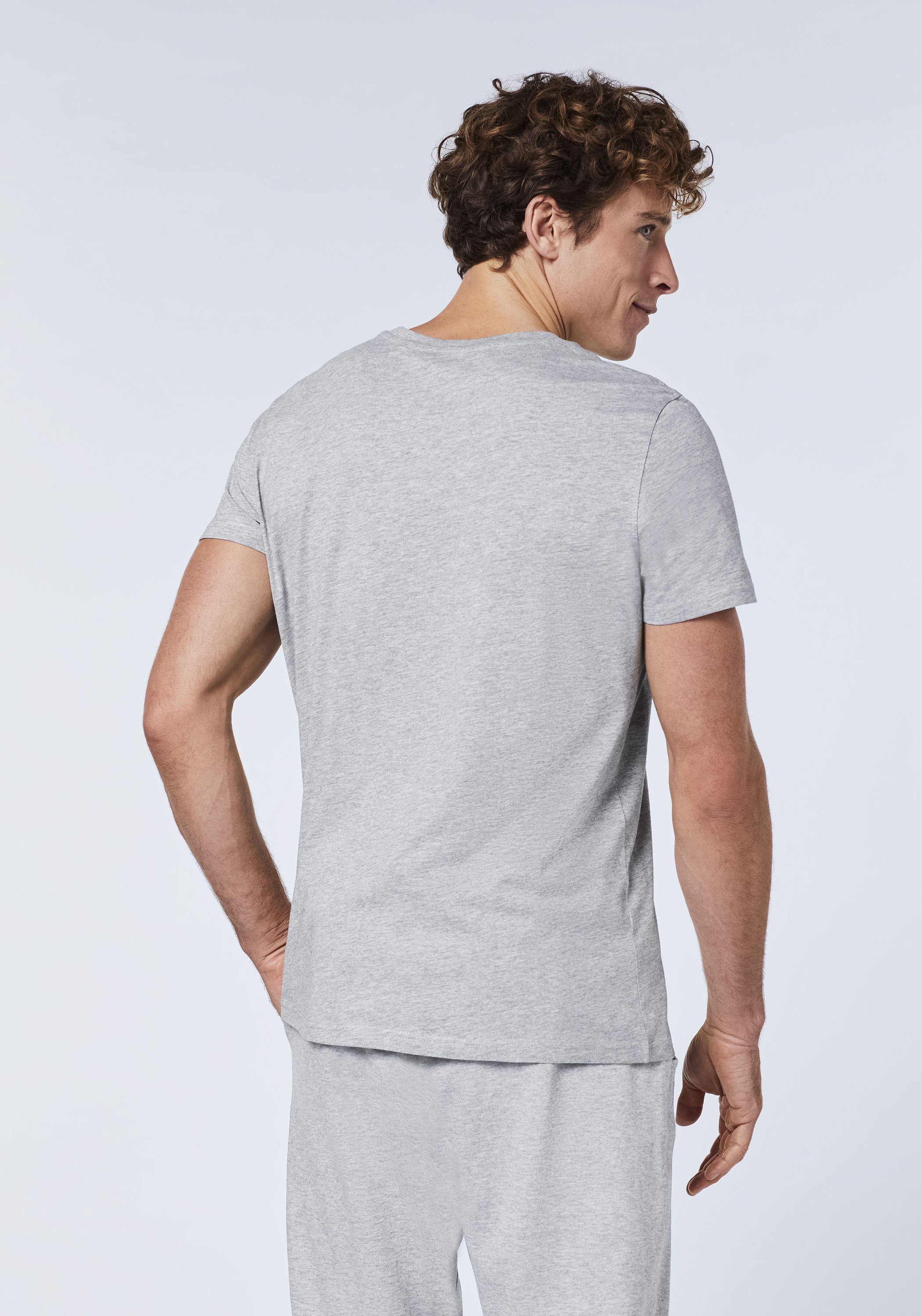Schriftzug Mountain-Look Melange Neutral Print-Shirt im 17-4402M Oklahoma Jeans Gray mit