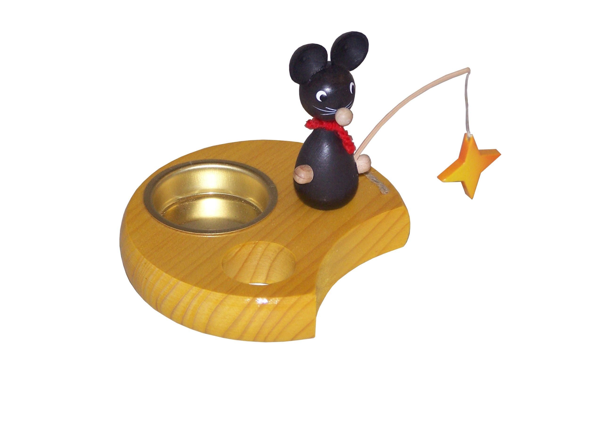 Teelichthalter Ganzjahresdekoration Maus mit Angel und Stern Höhe 6cm NEU