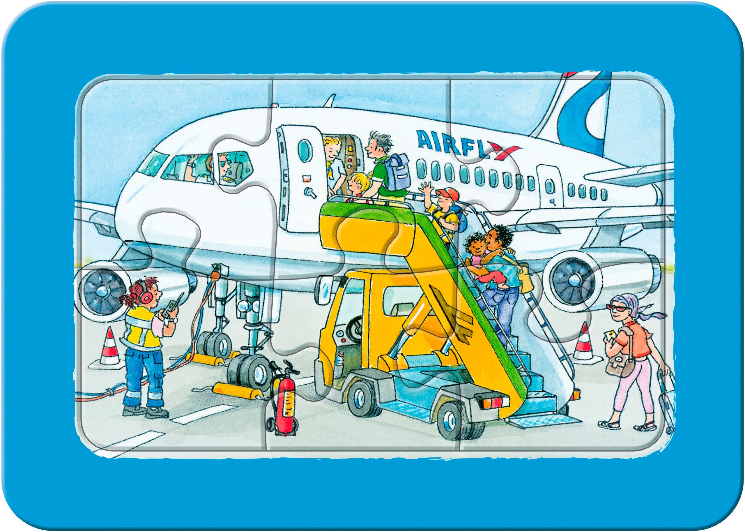 Ravensburger Rahmenpuzzle Wieso? Weshalb? Warum? Unterwegs mit Bus, Bahn und Flugzeug, 18 Puzzleteile, Made in Europe