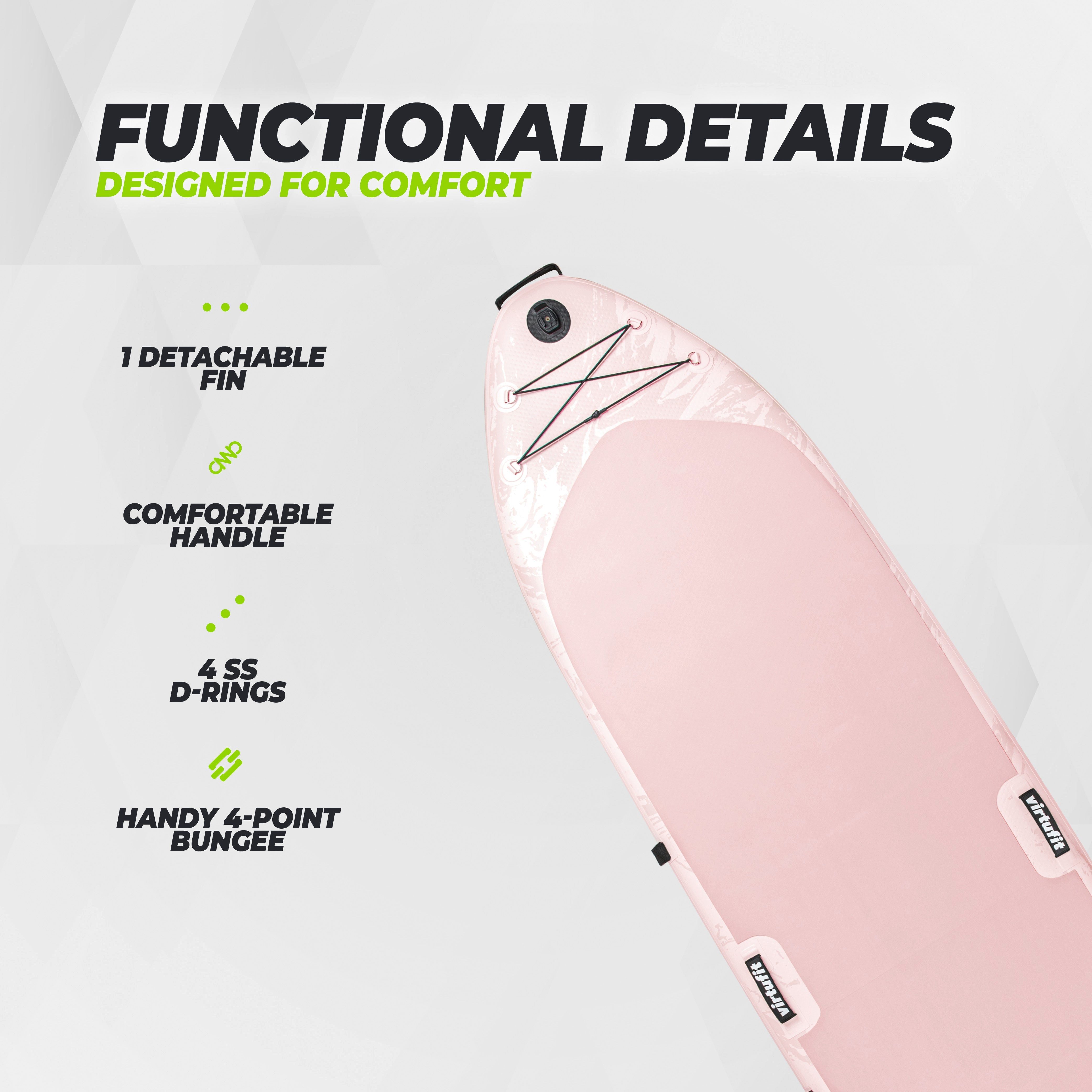 VirtuFit Inflatable SUP-Board Fitness Yoga 335 - EVA-Gripdeck - GoPro-Halterung - Altrosa – Bild 5 von 5
