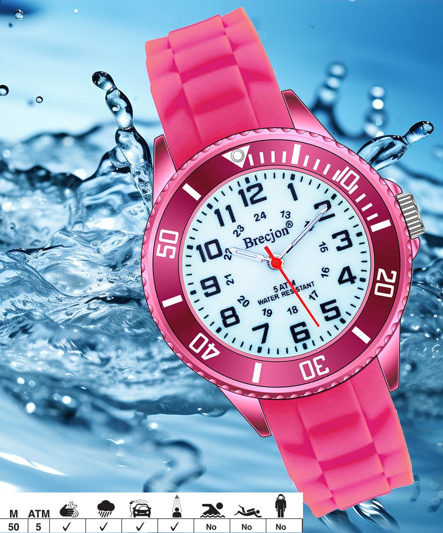 Brecjon Quarzuhr Kinder Armbanduhr glow in the dark 5ATM Silikon, kostenloser Versand