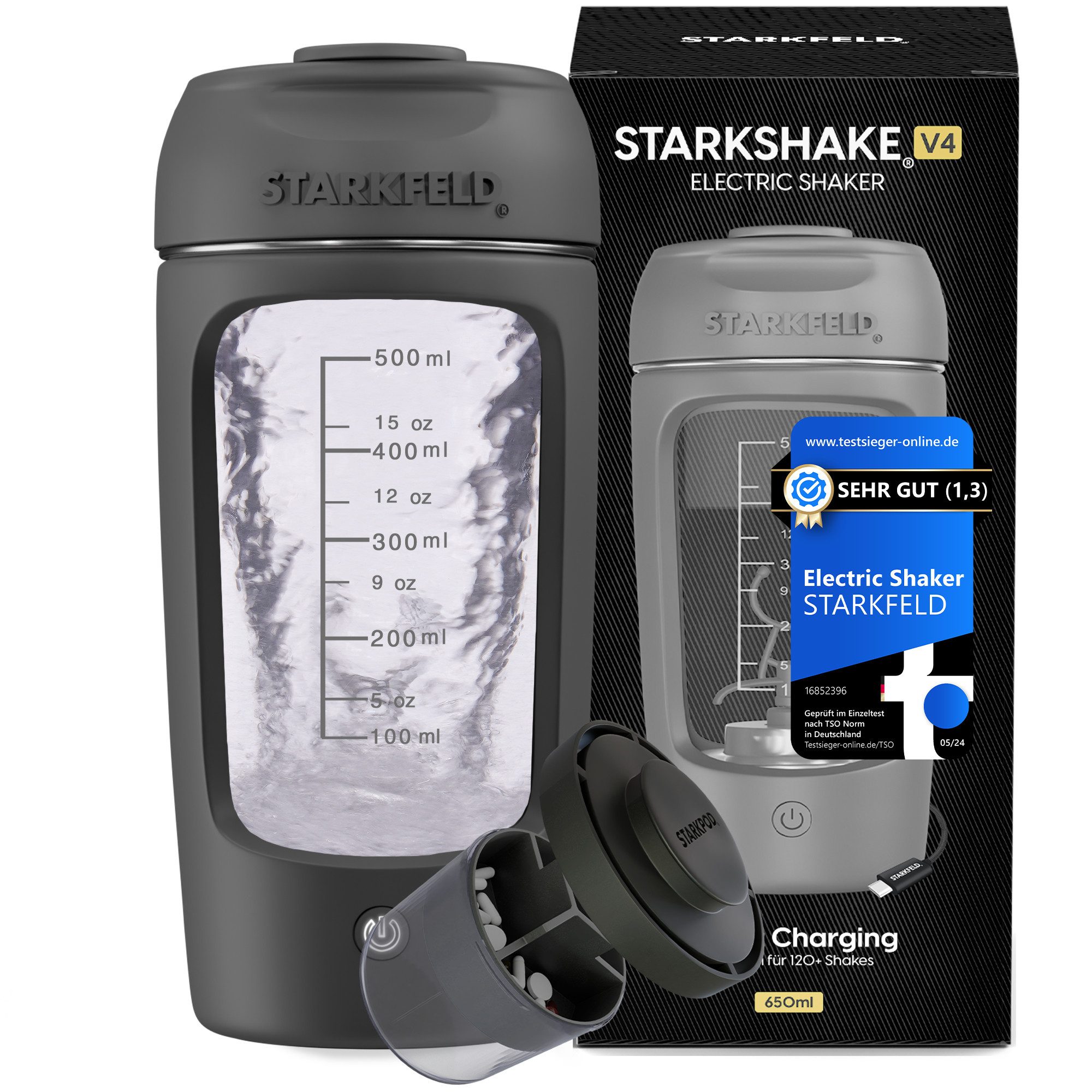 STARKFELD Elektrischer Shaker STARKSHAKE® V4 – „ausgeziechnet als bester elektrischer Shaker“, 30 W, 650 ml, Selbstreinigend