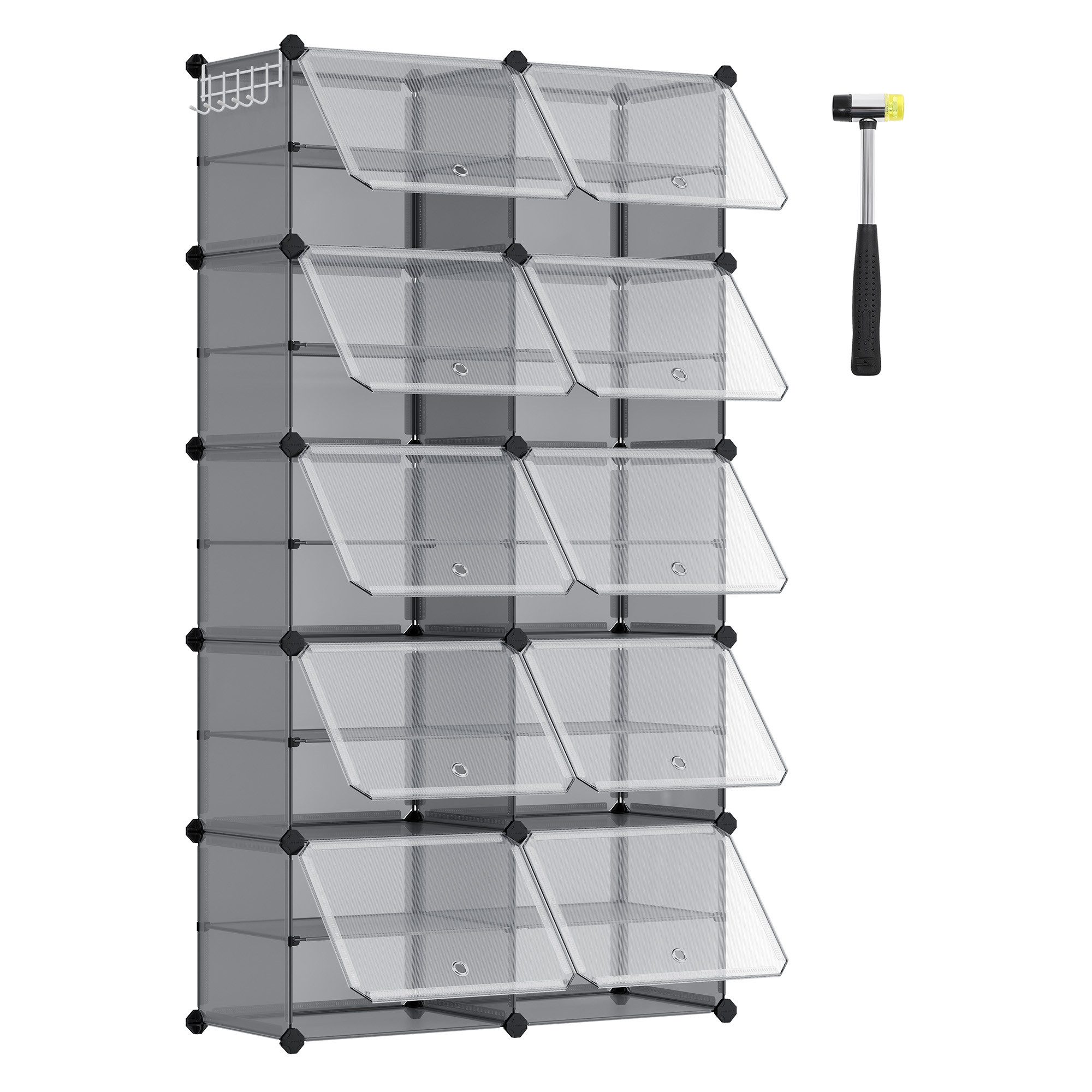 SONGMICS Schuhregal Schuhregal, Schuhschrank, 4/6/8/10/12/16 Fächern mit Türen für Flur, Inklusive Metallhammer