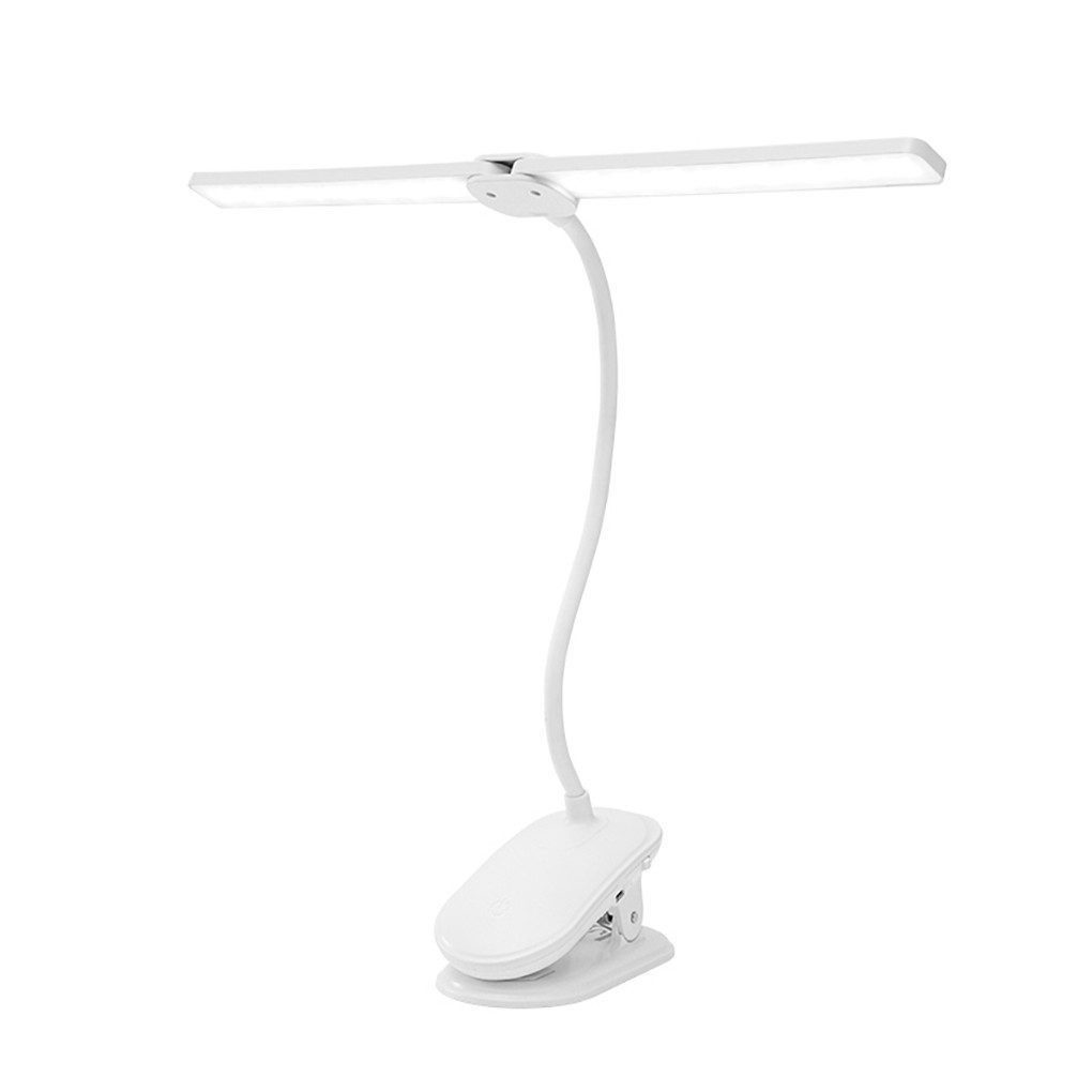 Fyrove LED Leselampe LED Leselampe Doppelkopf Dimmbare Tischleuchte 360° Schwenkbare, LED fest integriert, Warmweiß (3000K), Naturweiß (4000K), Kaltweiß (6000K), LED Leselampe Bett Klemmlampe 3 Farbmodi Flexibler Schwanenhals
