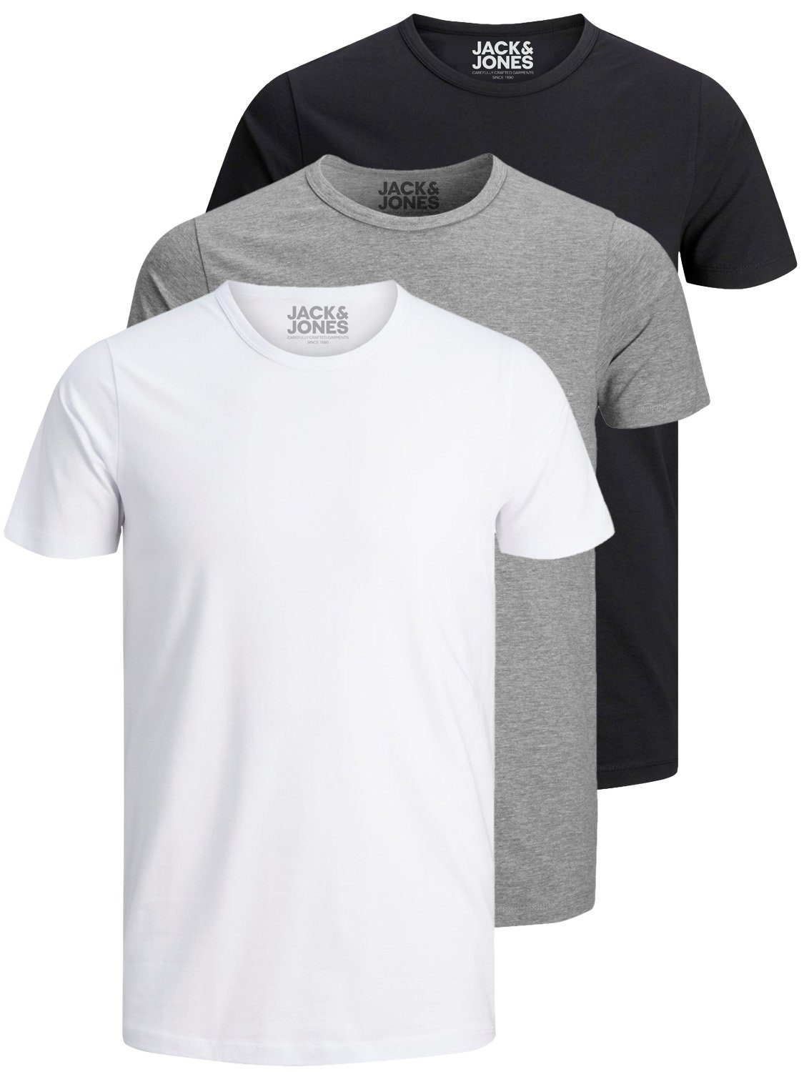 Jack & Jones T-Shirt Basic O-Neck (3-tlg., 3er Pack) etwas länger geschnitten, nicht zu kurz Mix 2 (BL/WH/GR)