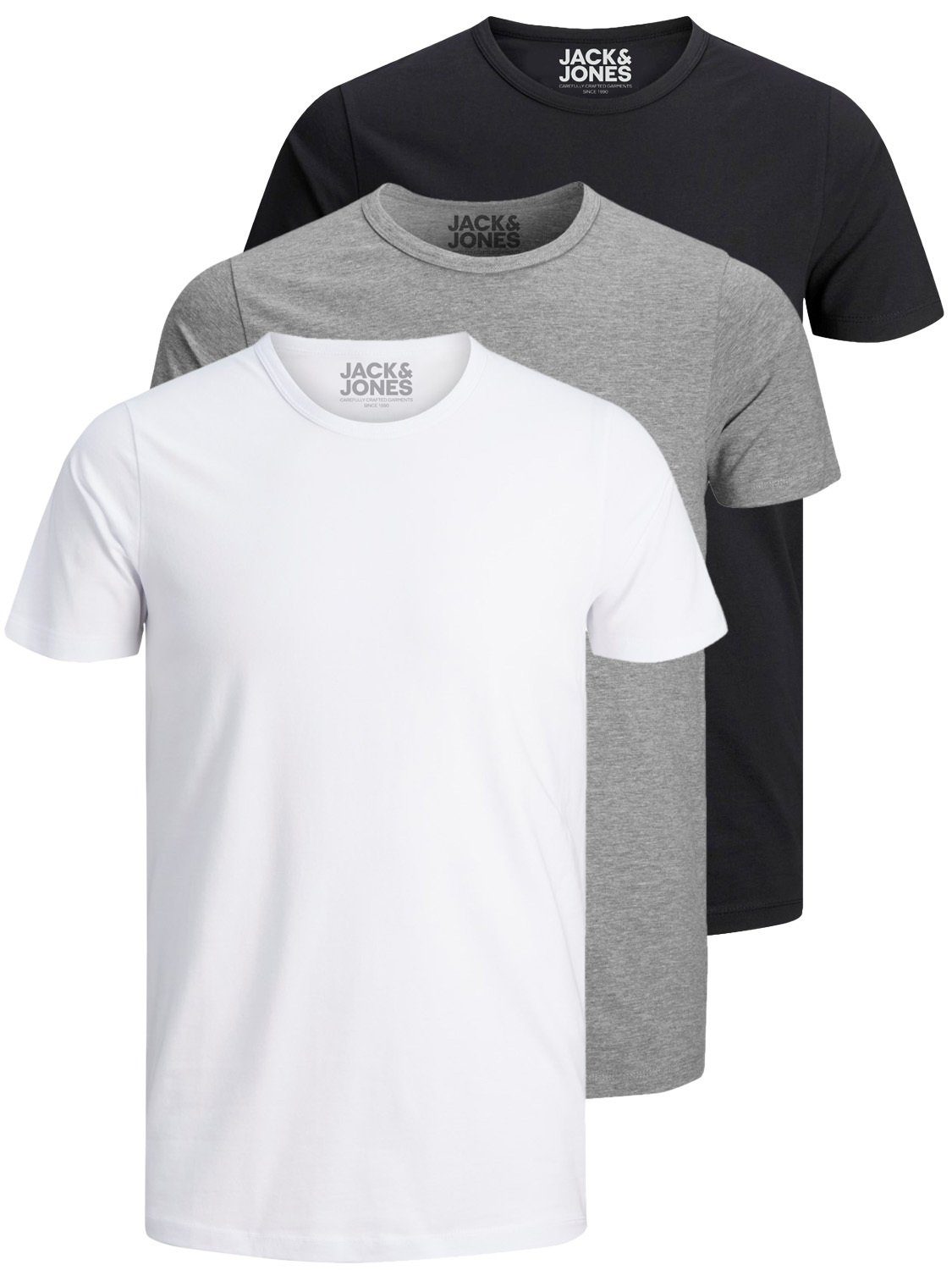 T-Shirt nicht Basic & kurz Mix Jones 2 länger Pack) (3-tlg., 3er zu geschnitten, Jack (BL/WH/GR) O-Neck etwas