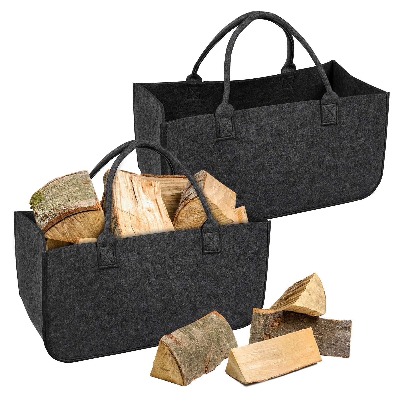 FIVMEN Kaminholzkorb Filztaschen für Kaminholz Filztasche Faltbar Brennholzkorb 50x25x25cm (2 St), Filz Organizer für Feuer Brennholz Regale Schränke Haus Büro Zeitungen