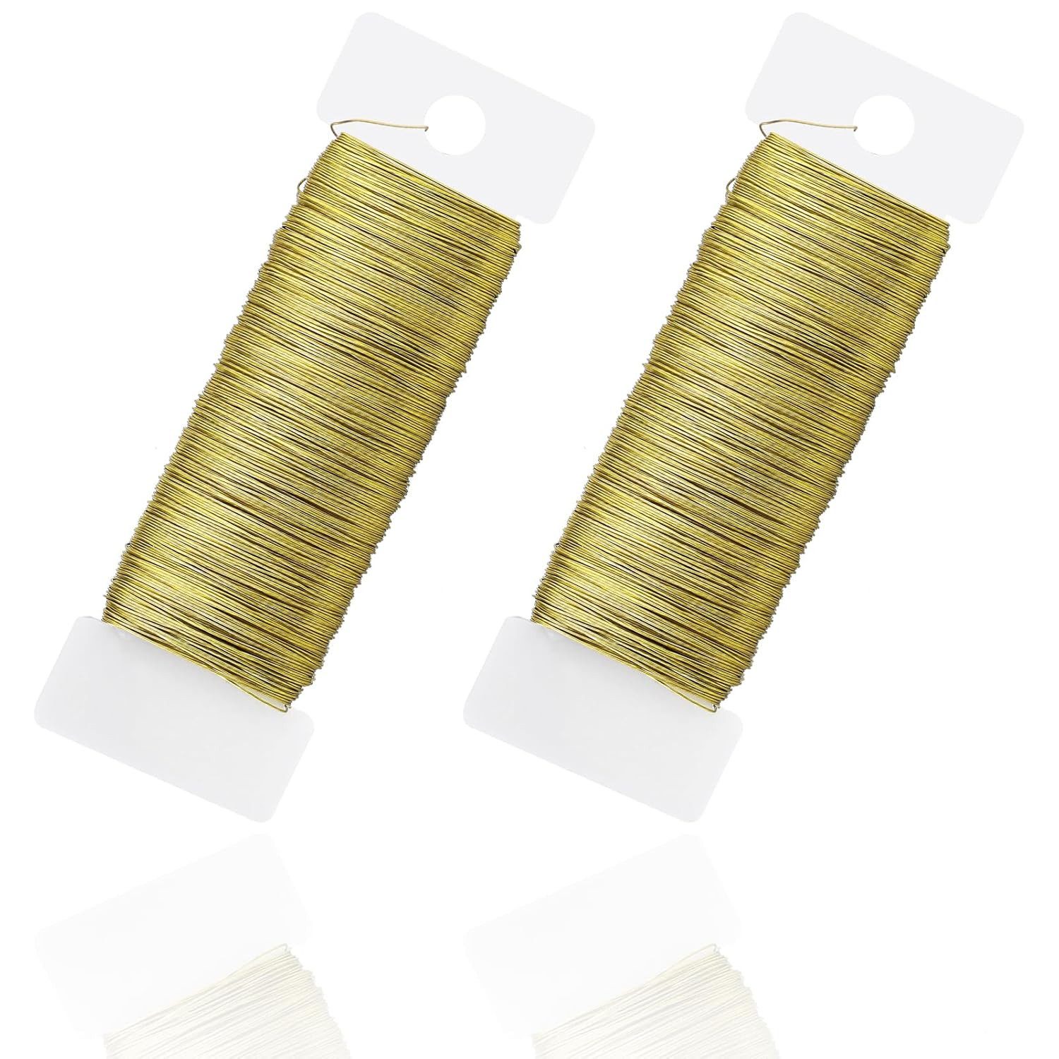 FELIXLEO Geschenkfolie 2 Rollen Basteldraht 0,35mm Gold Schmuckdraht für Handwer