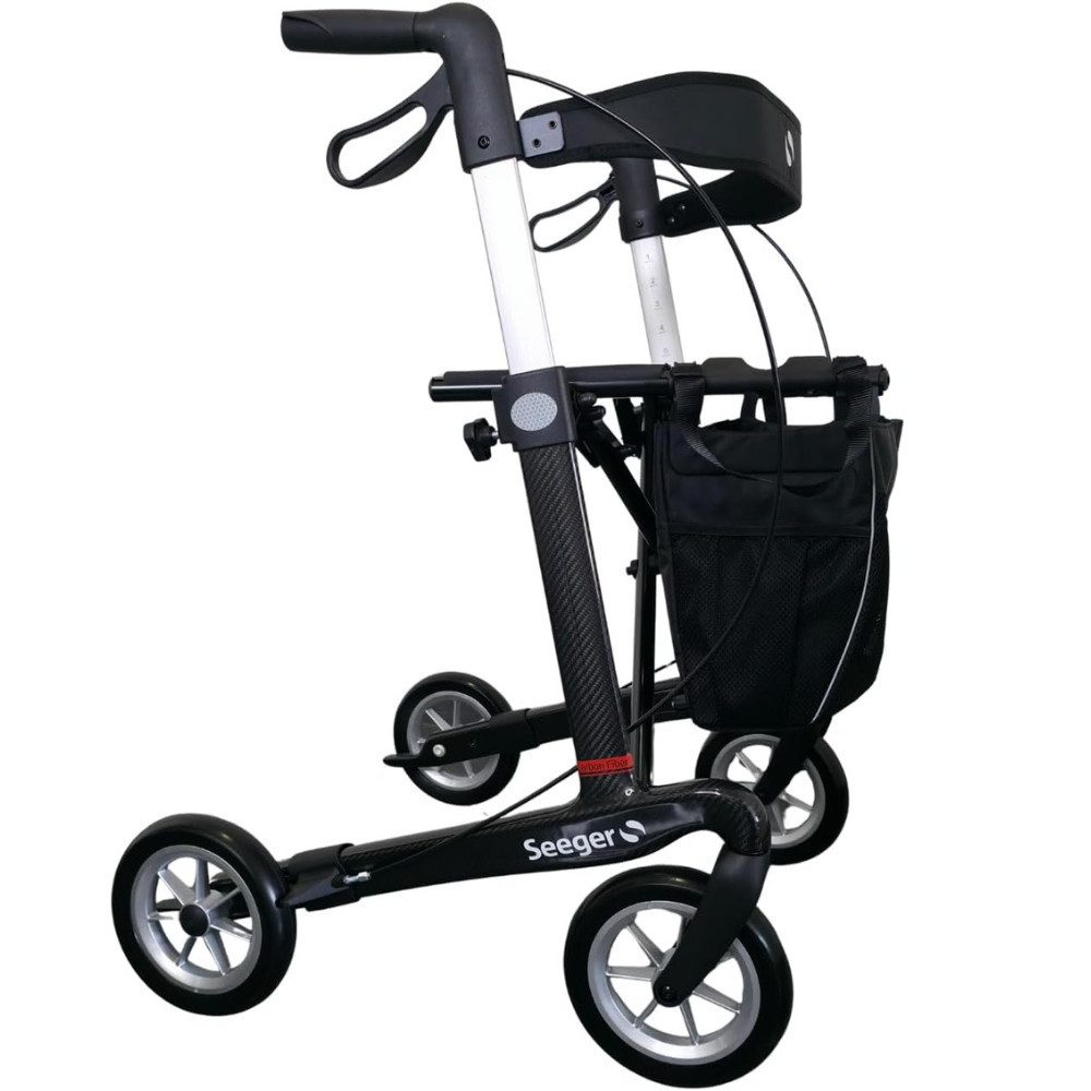 Rehasense Rollator Carbon Athlon SL, inkl. Stockhalter & Rückengurt, leicht & faltbar für Innen & Außen